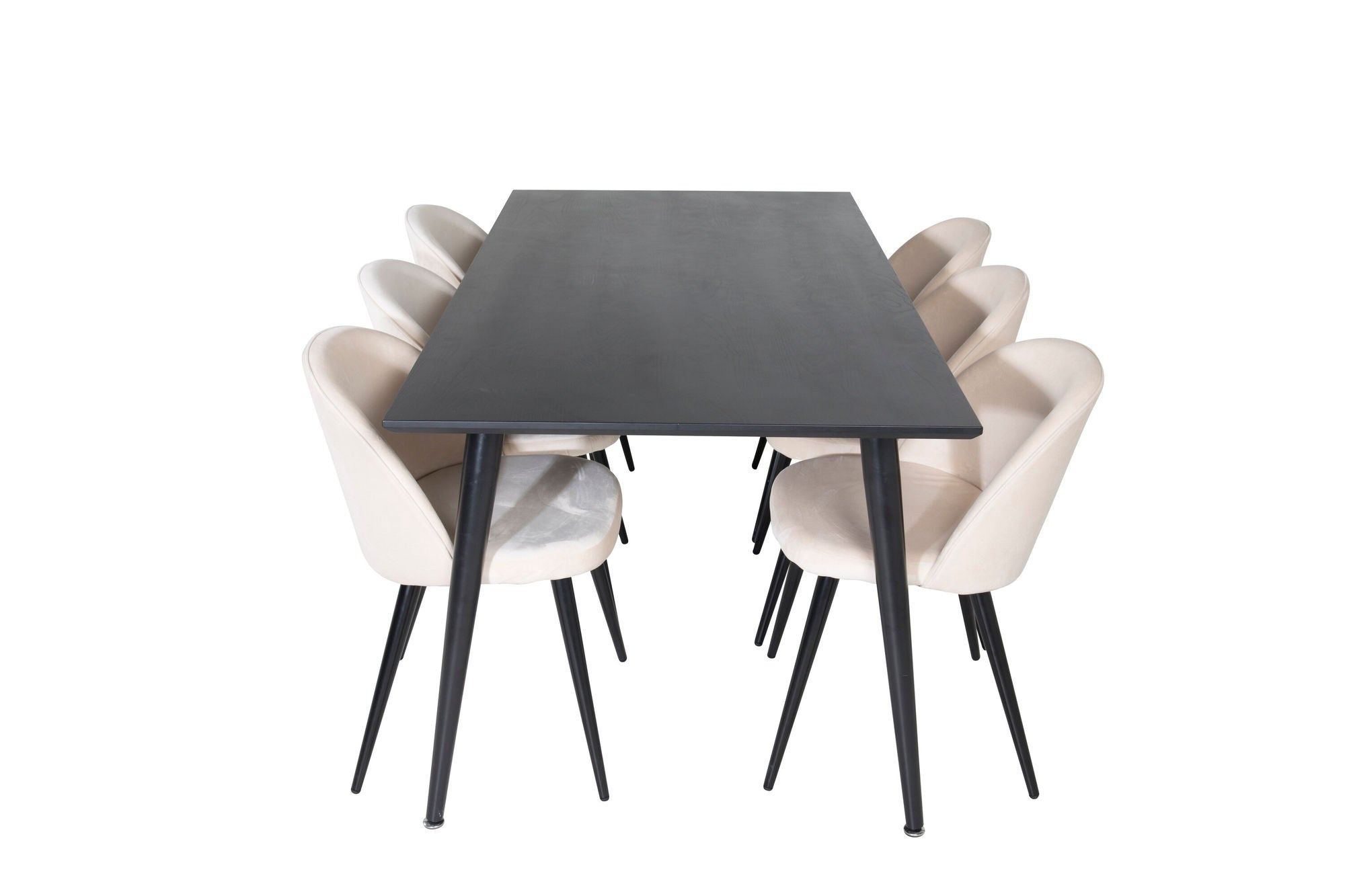 Venture Home Dipp spisebord - 180*90cm - Black Veneer / all black legs +Velvet Spisebordsstol - Beige / Black_6