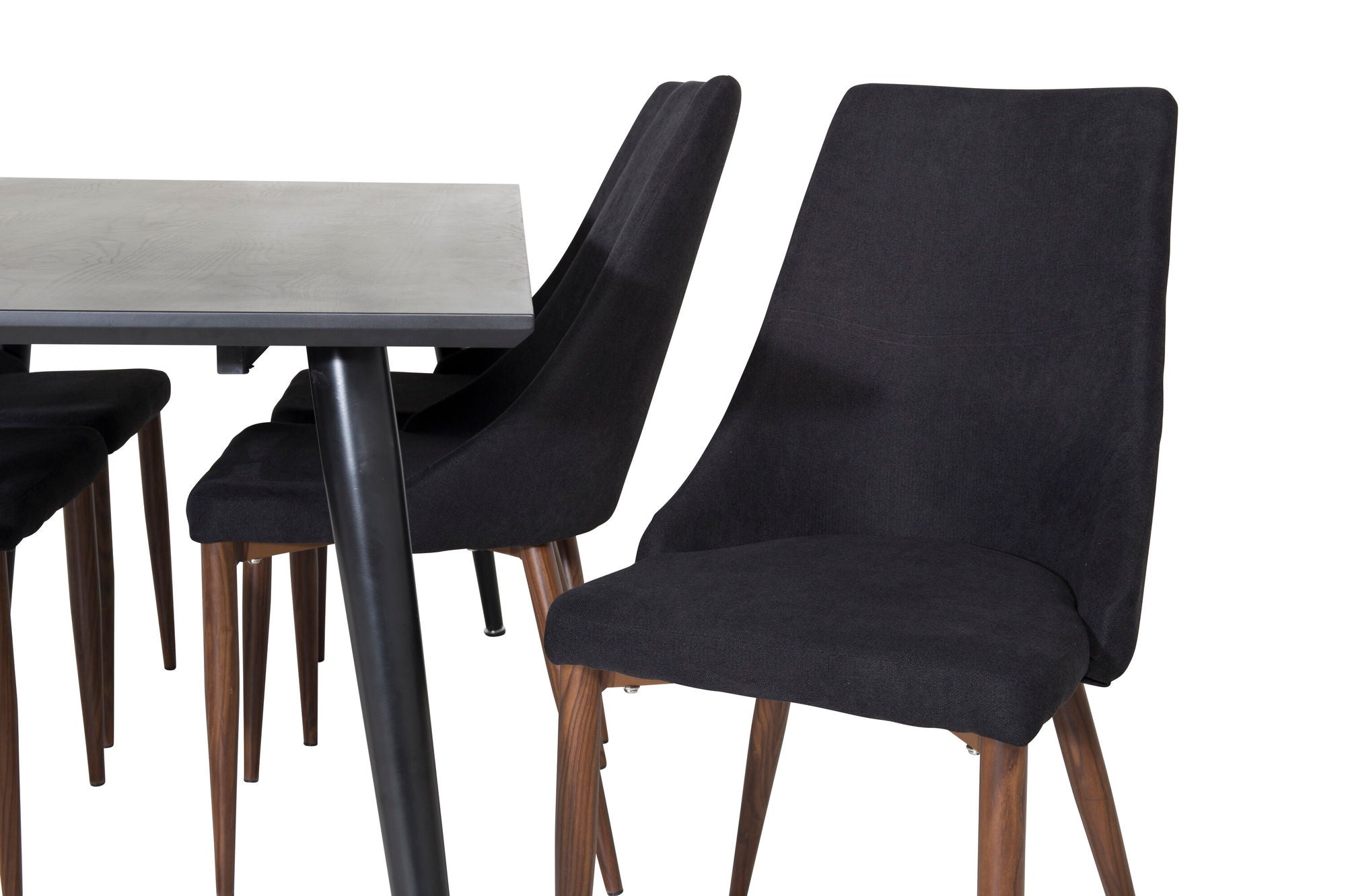 Venture Home Dipp spisebord - 180*90cm - Black Veneer / all black legs +Leone Spisebordsstol - Walnut legs - Black Fabric_6