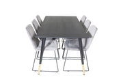 Venture Home Dipp spisebord - 180*90cm - Black / Black Brass+Muce Spisebordsstol - Black Legs - Grey Velvet_6
