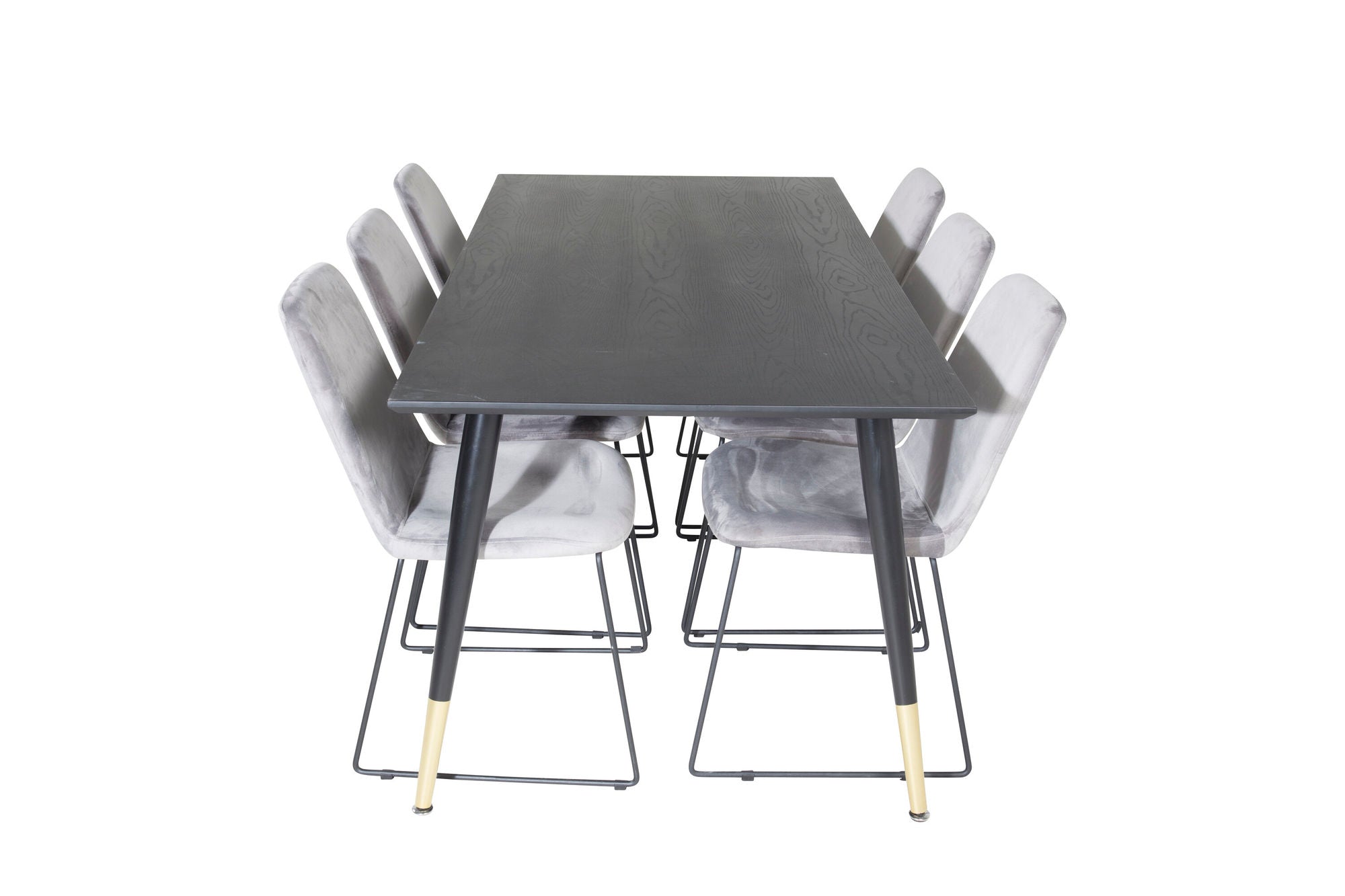Venture Home Dipp spisebord - 180*90cm - Black / Black Brass+Muce Spisebordsstol - Black Legs - Grey Velvet_6