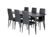 Venture Home Gold Extention bord - 180/220*85*H76 Black Veneer - Black legs - Brass details+Slim High Back Spisebordsstol - Black Legs - Black PU_6