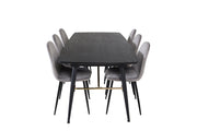 Venture Home Gold Extention bord - 180/220*85*H76 Black Veneer - Black legs - Brass details+Polar Spisebordsstol - Black legs / Light Grey Velvet (ersätter 19902-885)_6
