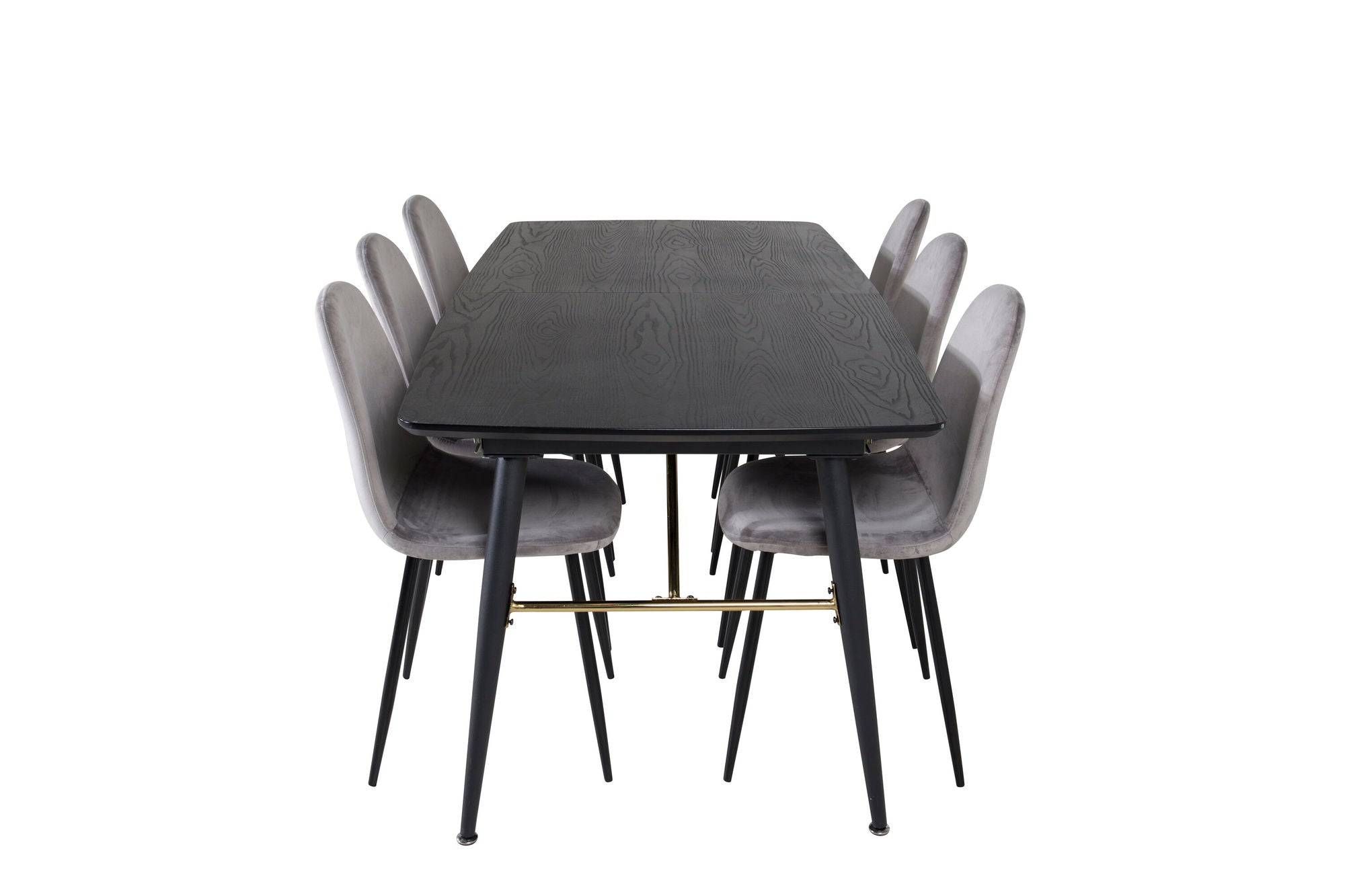 Venture Home Gold Extention bord - 180/220*85*H76 Black Veneer - Black legs - Brass details+Polar Spisebordsstol - Black legs / Light Grey Velvet (ersätter 19902-885)_6