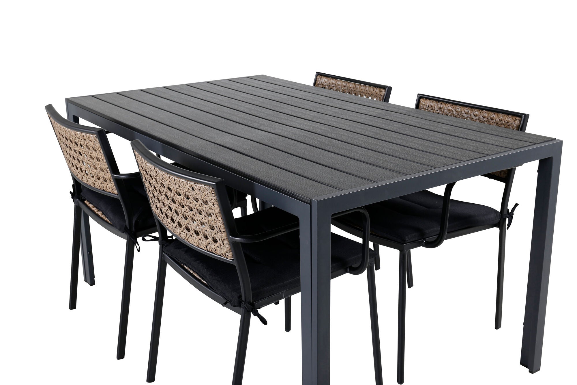 Venture Home Break bord 150*90 - Black/Black+Paola Spisebordsstol - Black Steel / Nature Wicker / Black Cushion_4