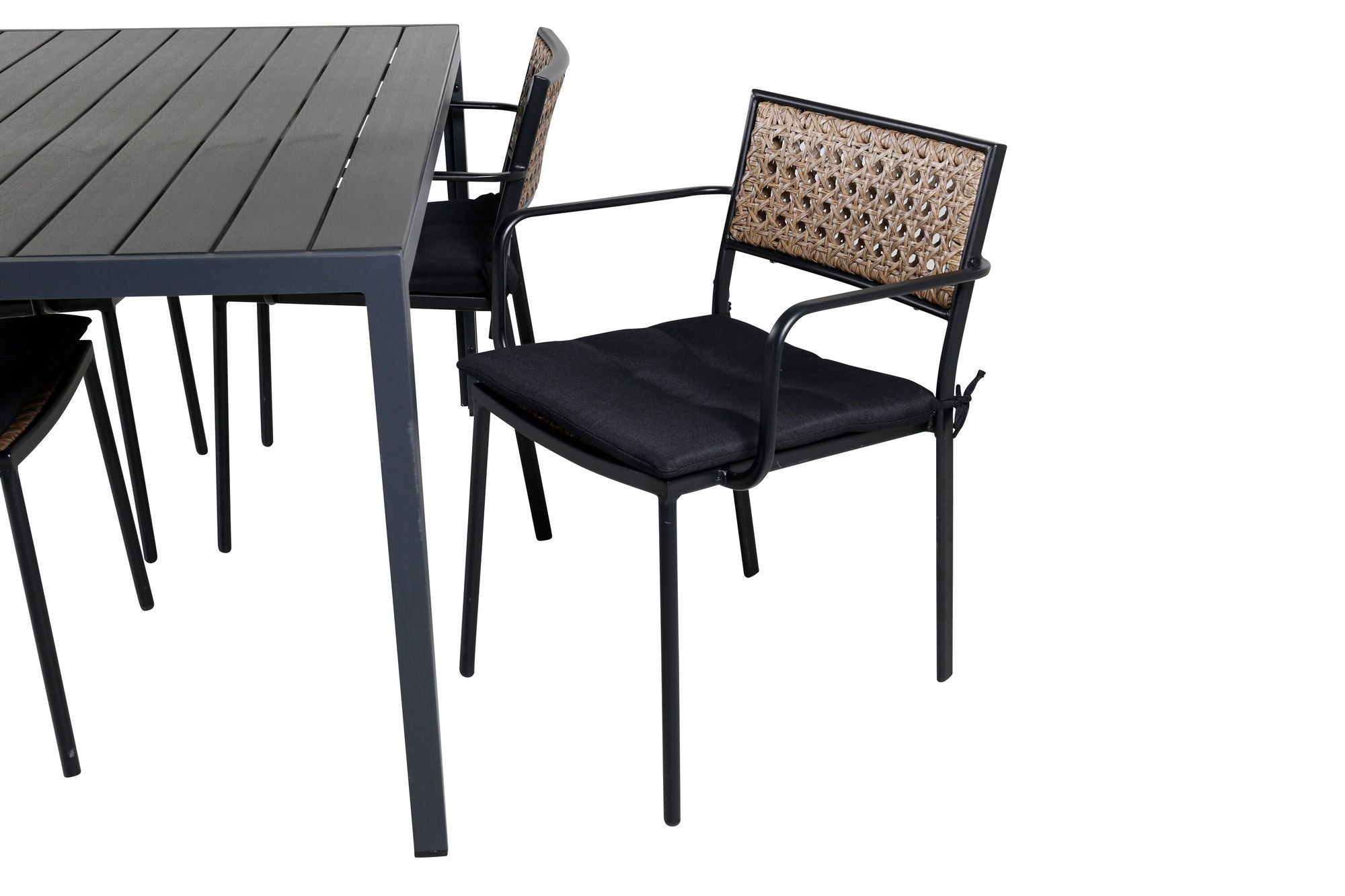 Venture Home Break bord 150*90 - Black/Black+Paola Spisebordsstol - Black Steel / Nature Wicker / Black Cushion_4