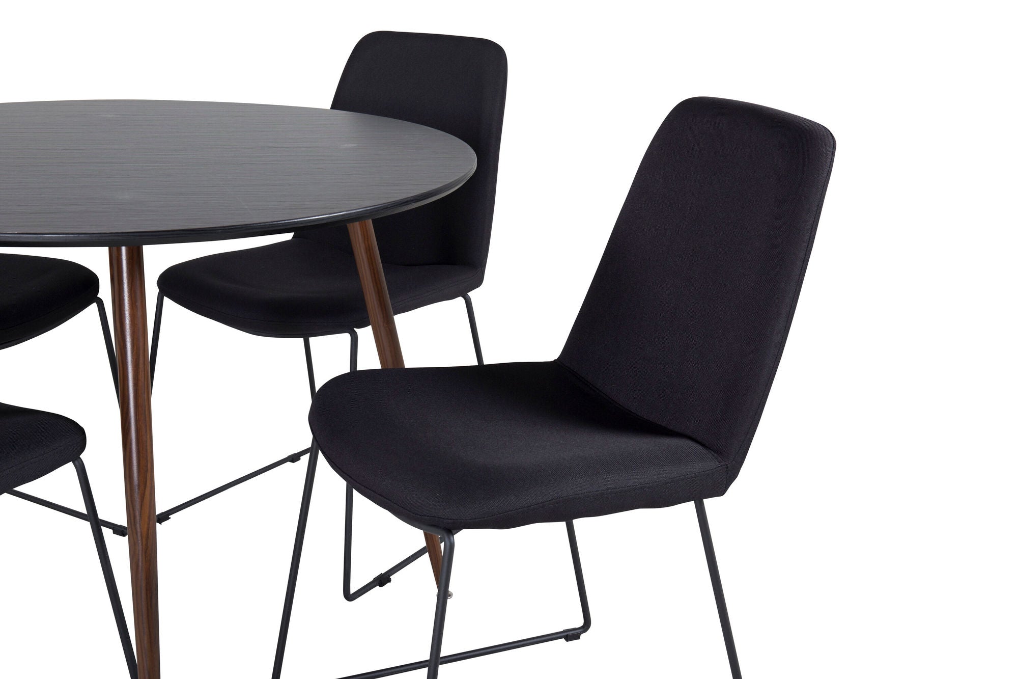 Venture Home Plaza rund bord 100 cm - Black Top - Walnut legs+Muce Spisebordsstol - Black Legs - Black Fabric_4