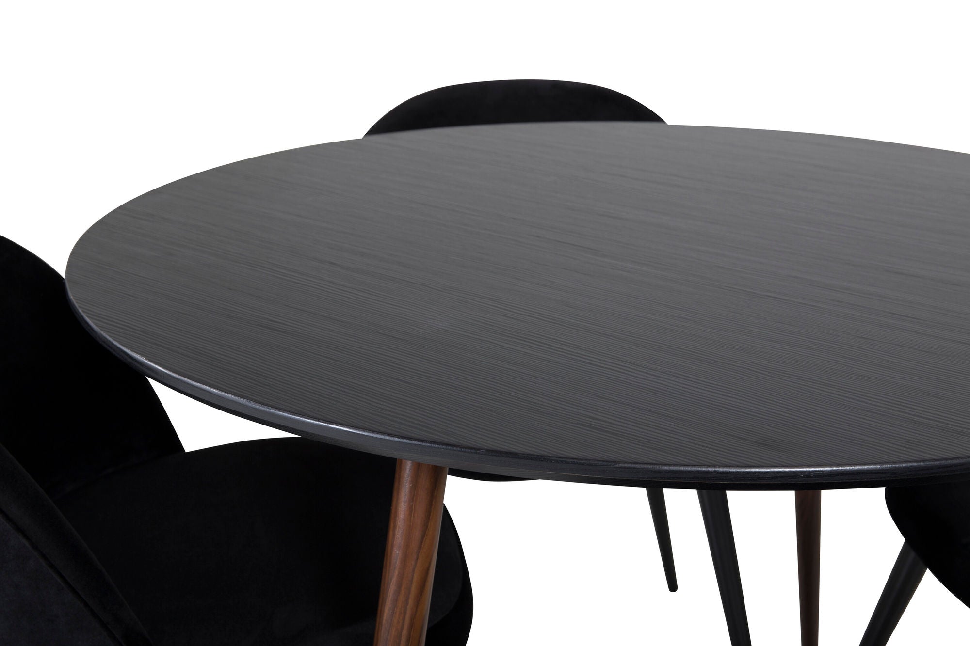 Venture Home Plaza rund bord 100 cm - Black Top - Walnut legs+Velvet Spisebordsstol - Black / Black_4