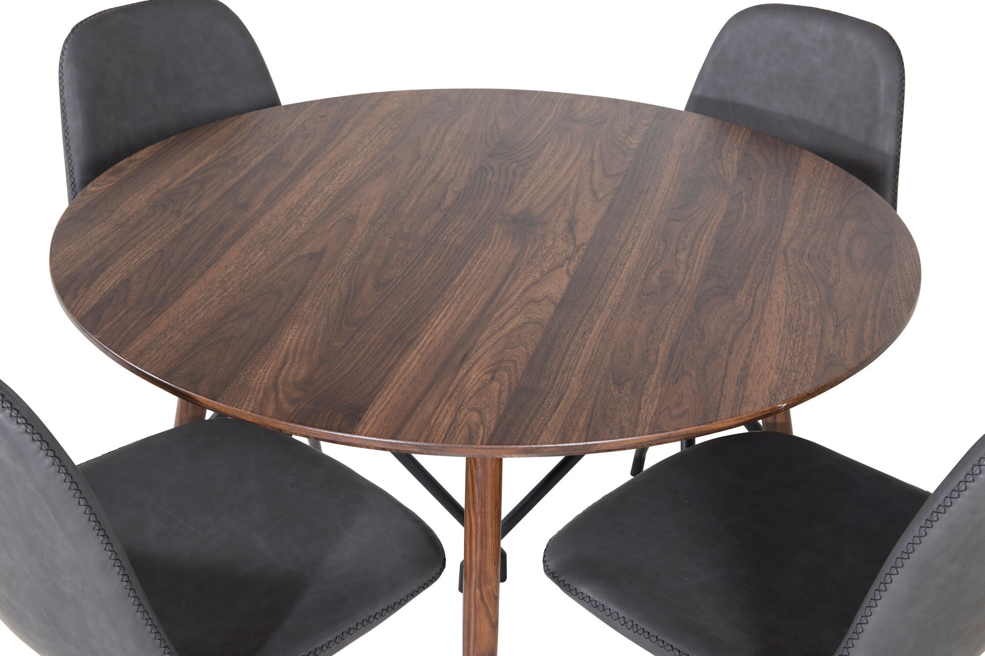 Venture Home Plaza rund bord 100 cm - Walnut top - Walnut legs+Polar Spisebordsstol with Spin function - black Legs - Black PU - Black Stitches_4