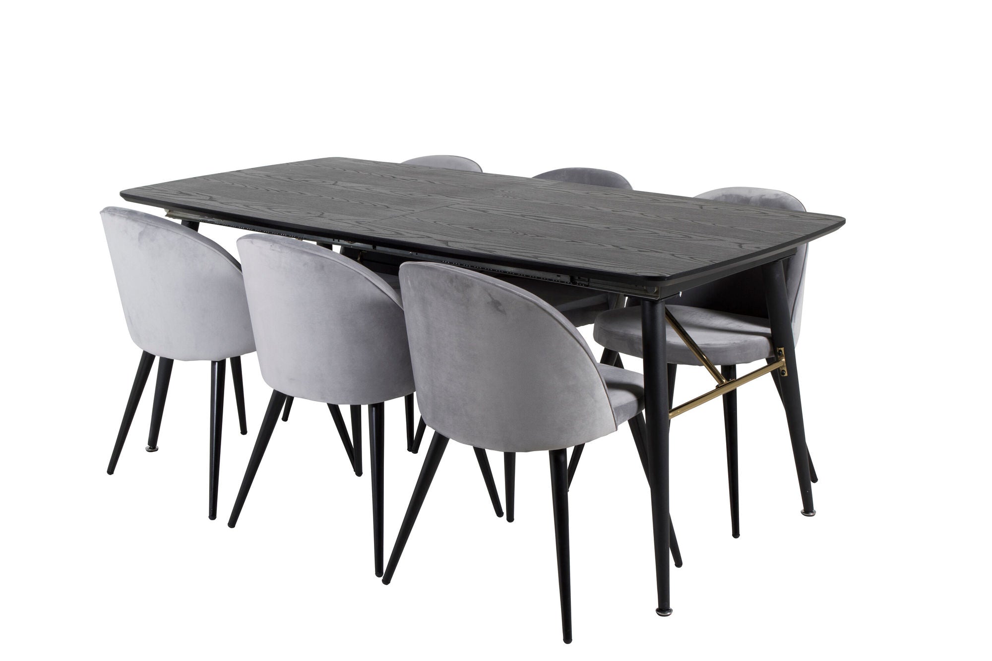Venture Home Gold Extention bord - 180/220*85*H76 Black Veneer - Black legs - Brass details+Velvet Spisebordsstol - Light Grey / Black_6