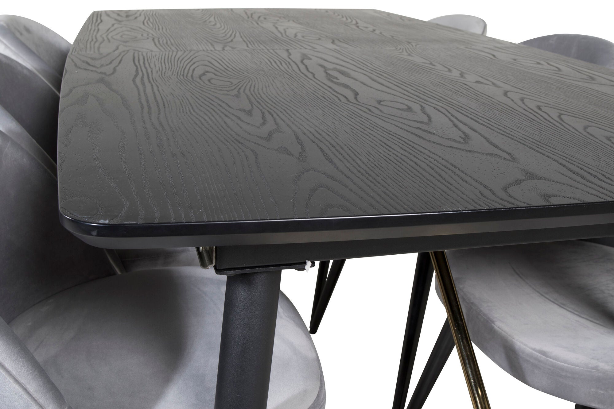 Venture Home Gold Extention bord - 180/220*85*H76 Black Veneer - Black legs - Brass details+Velvet Spisebordsstol - Light Grey / Black_6