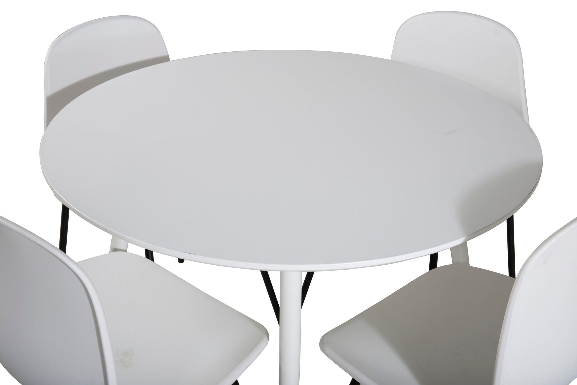 Venture Home Plaza rund bord 100 cm - White top / White Legs+Arctic Spisebordsstol - Black Legs - White Plastic_4