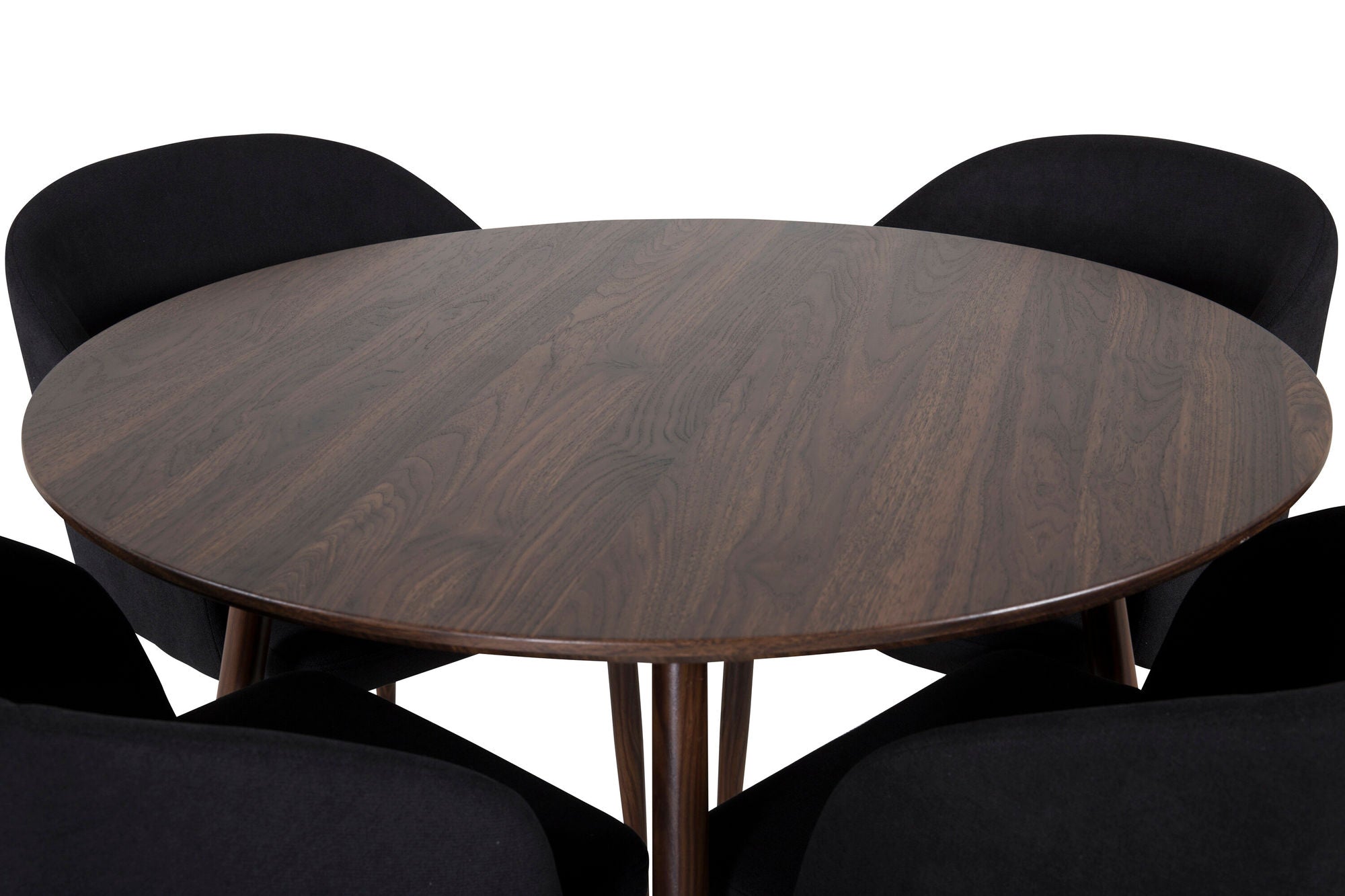 Venture Home Plaza rund bord 100 cm - Walnut top - Walnut legs+Arch Spisebordsstol - Walnut Legs - Black Fabric_4