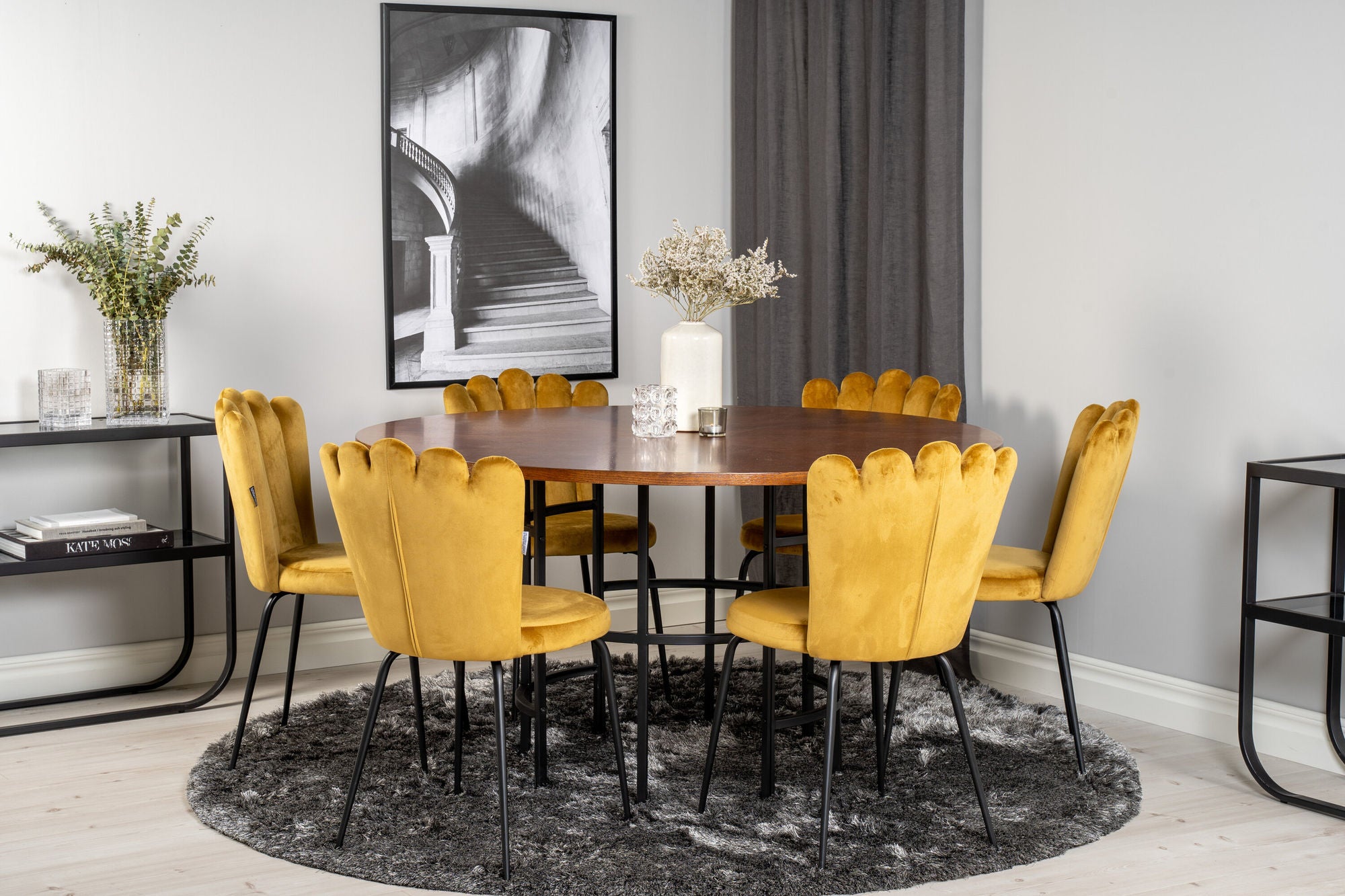 Venture Home Copenhagen - spisebord round - Brown / Black+Limhamn Light - stol - Gold Velvet_6