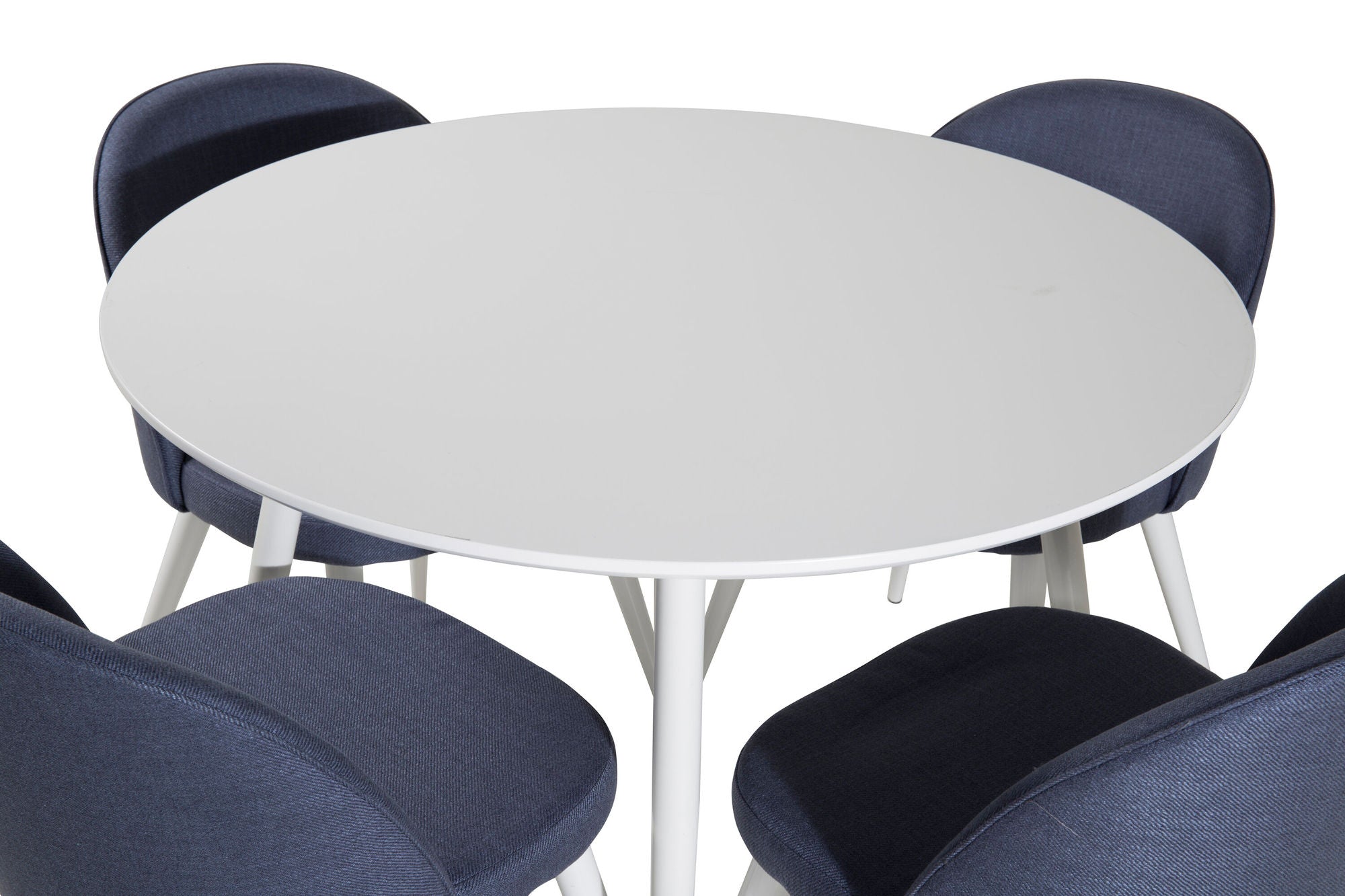 Venture Home Plaza rund bord 100 cm - White top / White Legs+Velvet Dining Chiar - White legs - Blue Fabric_4