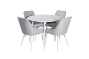 Venture Home Plaza rund bord 100 cm - White top / White Legs+Plaza Dining chair - White legs - Light Grey Fabric_4
