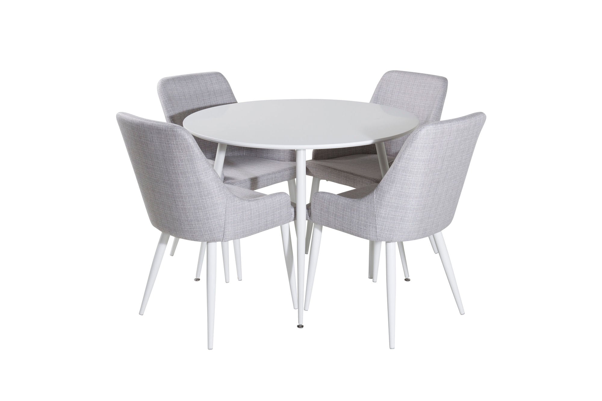 Venture Home Plaza rund bord 100 cm - White top / White Legs+Plaza Dining chair - White legs - Light Grey Fabric_4