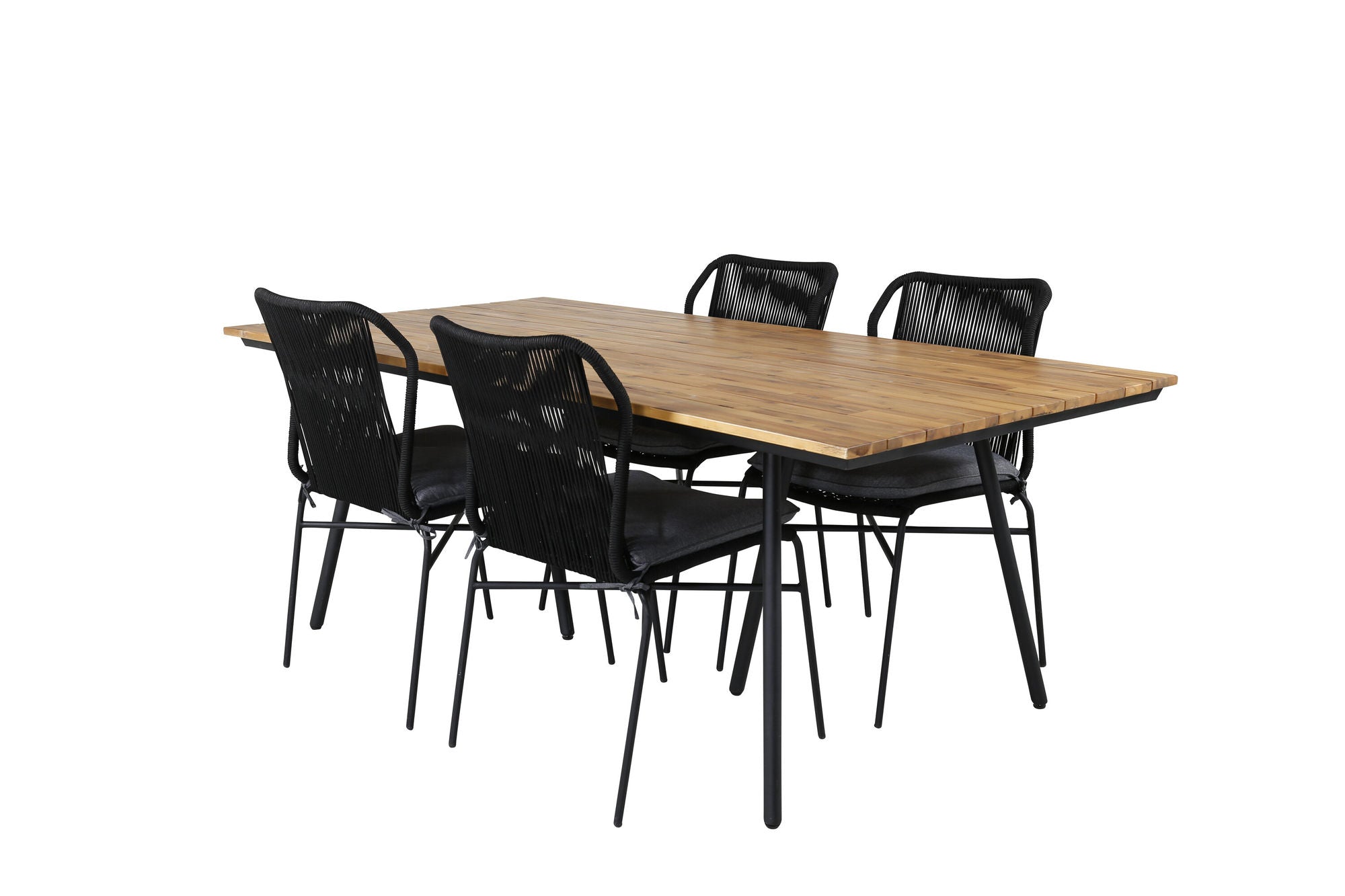 Venture Home Chan spisebord - Black Steel / Acacia (teak look) - 200cm+Julian Spisebordsstol - Black Steel / Black Rope (stackable)_4