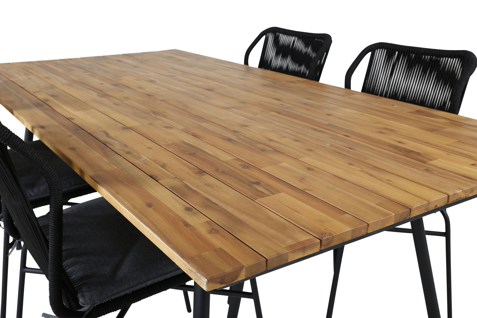 Venture Home Chan spisebord - Black Steel / Acacia (teak look) - 200cm+Julian Spisebordsstol - Black Steel / Black Rope (stackable)_4