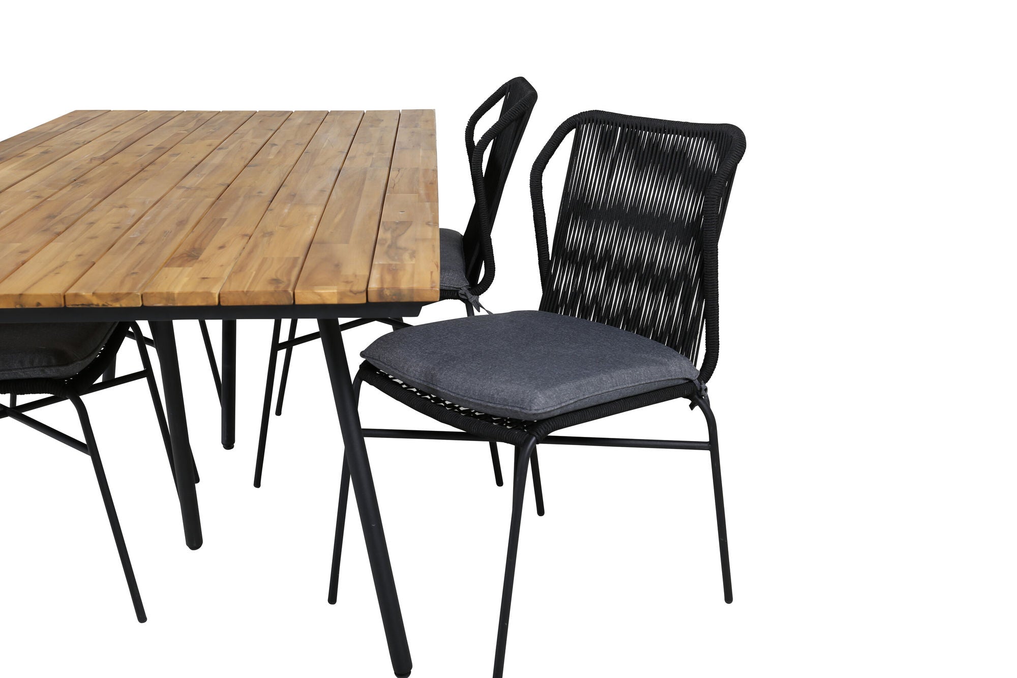 Venture Home Chan spisebord - Black Steel / Acacia (teak look) - 200cm+Julian Spisebordsstol - Black Steel / Black Rope (stackable)_4