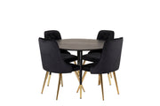 Venture Home Dipp spisebord - 115cm - Black Veneer / black legs w brass dipp - Velvet Deluxe stol - Black/Matt Brass Leg 4