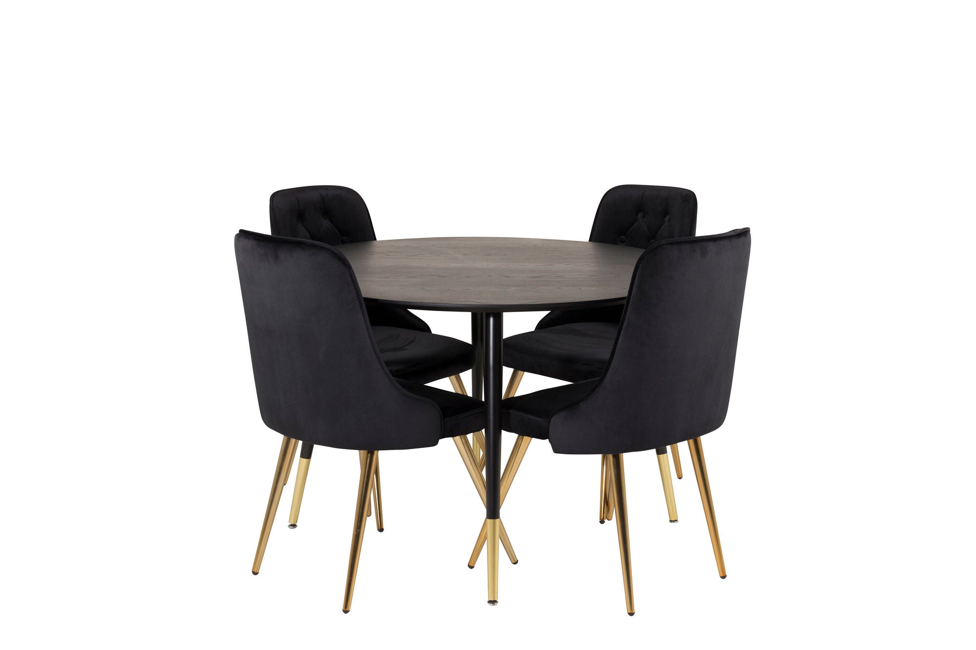 Venture Home Dipp spisebord - 115cm - Black Veneer / black legs w brass dipp - Velvet Deluxe stol - Black/Matt Brass Leg 4