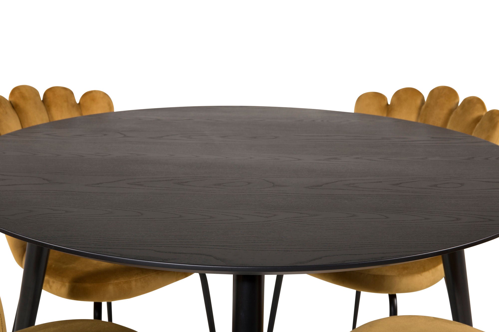 Venture Home Dipp spisebord - 115cm - Black Veneer / black legs w brass dipp +Limhamn Light - stol - Gold Velvet_4