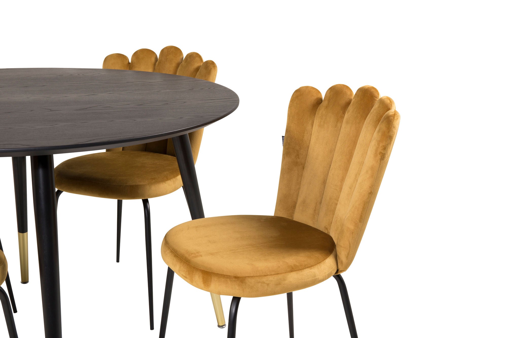 Venture Home Dipp spisebord - 115cm - Black Veneer / black legs w brass dipp +Limhamn Light - stol - Gold Velvet_4