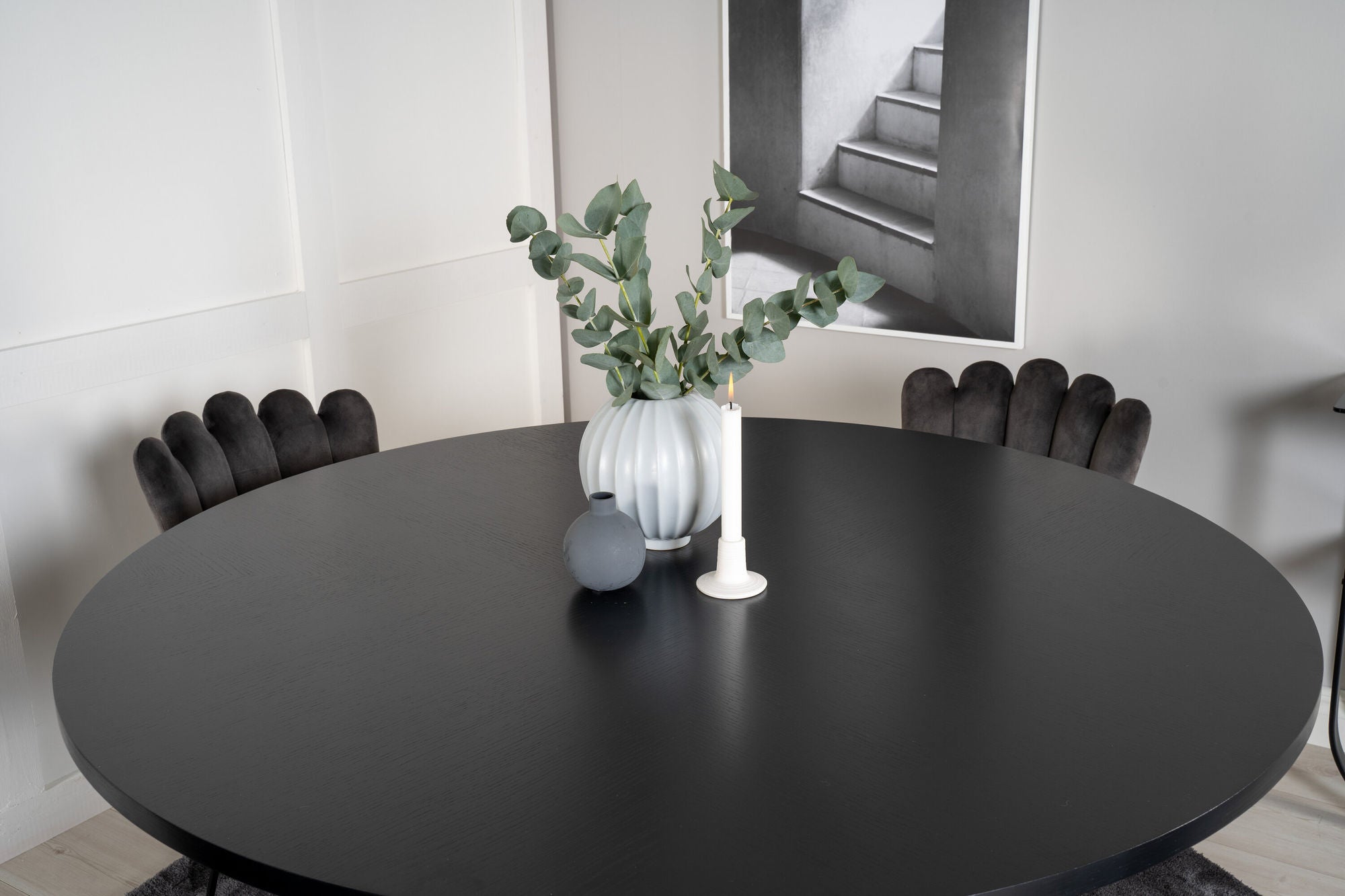 Venture Home Copenhagen - spisebord round - Black / Black - Limhamn stol - Grey 4