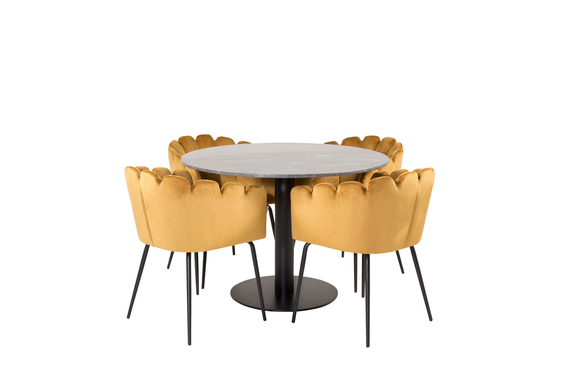Venture Home Estelle runt Matbord - Svart / Svart marmor - ø106*H75+Limhamn - stol - Gold Velvet_4