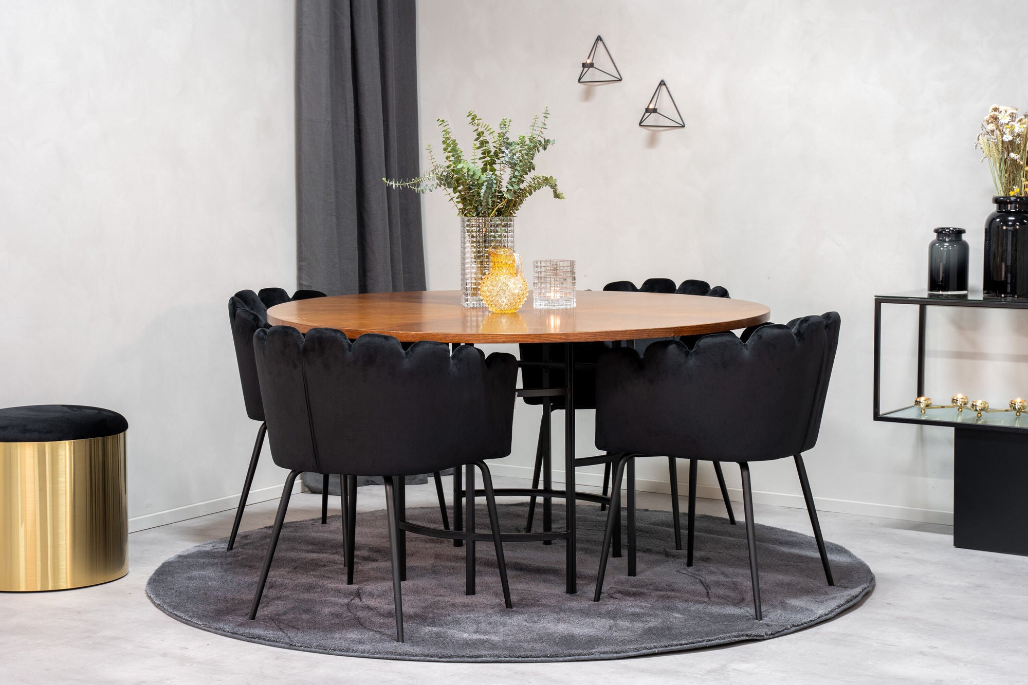 Venture Home Copenhagen - spisebord round - Brown / Black+Limhamn - stol - Black Velvet_4