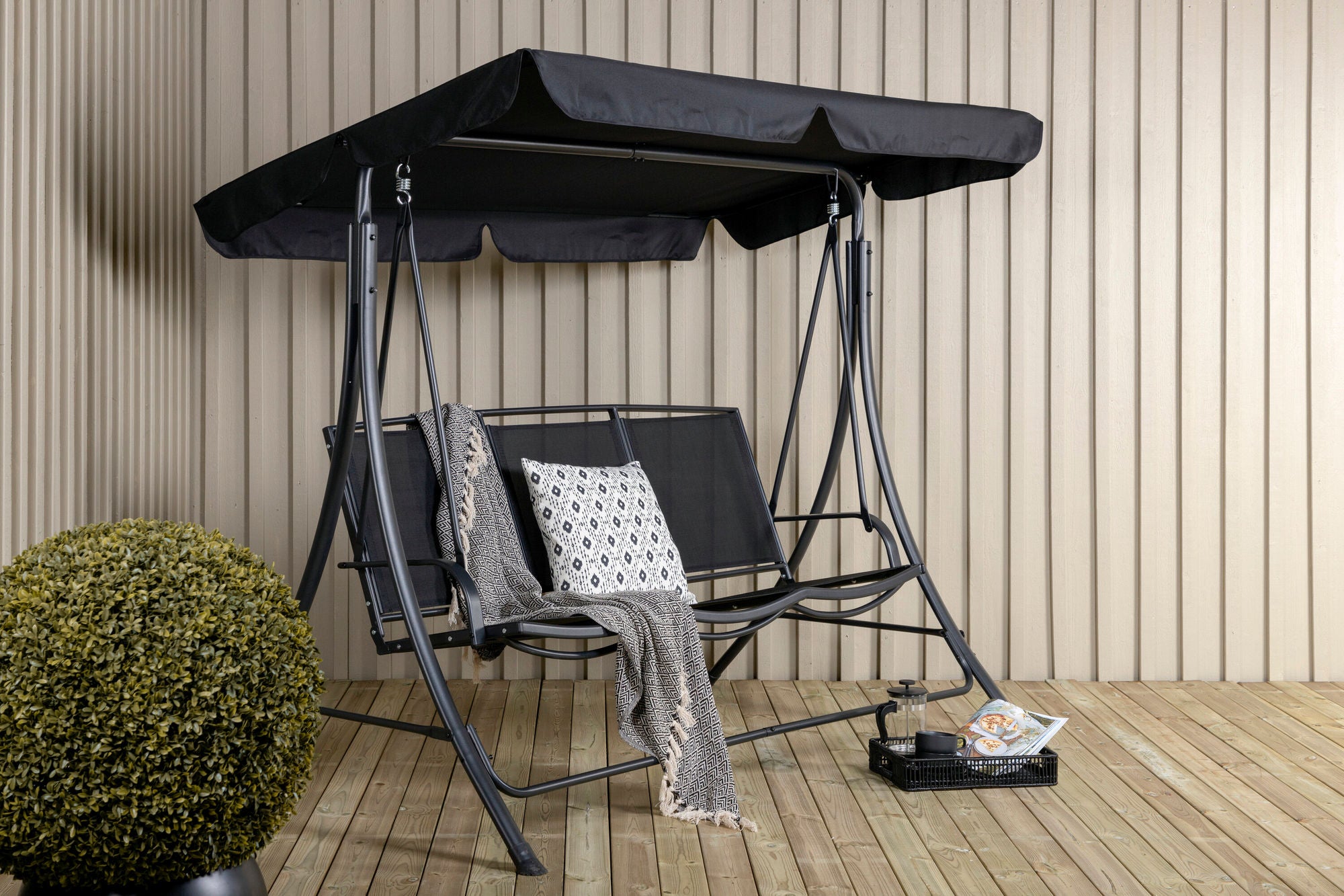 Venture Home Madras 3-seater swing - black frame/black textilene