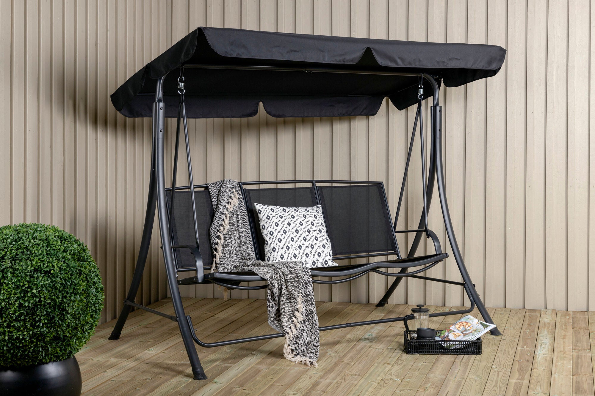 Venture Home Madras 3-seater swing - black frame/black textilene