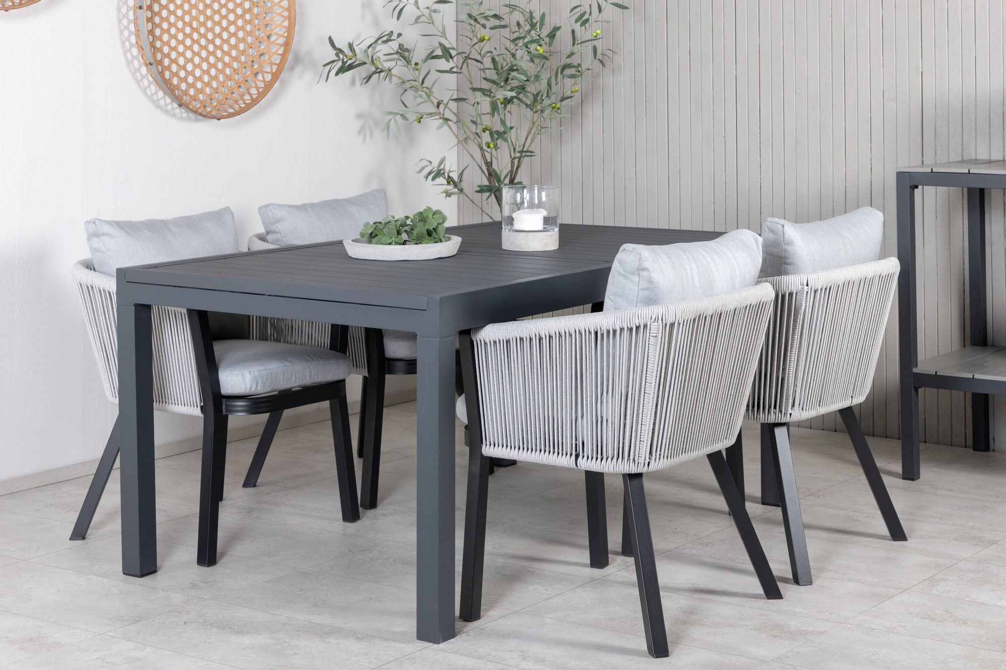 Venture Home Marbella bord 160/240 - Black/Black+Virya Spisebordsstol - BLACK Alu / Grey cushion _4