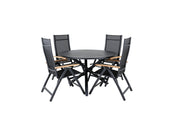 Venture Home Alma spisebord - Black Alu - ø120cm+Panama Light 5-pos stol Black / Black and teak_4