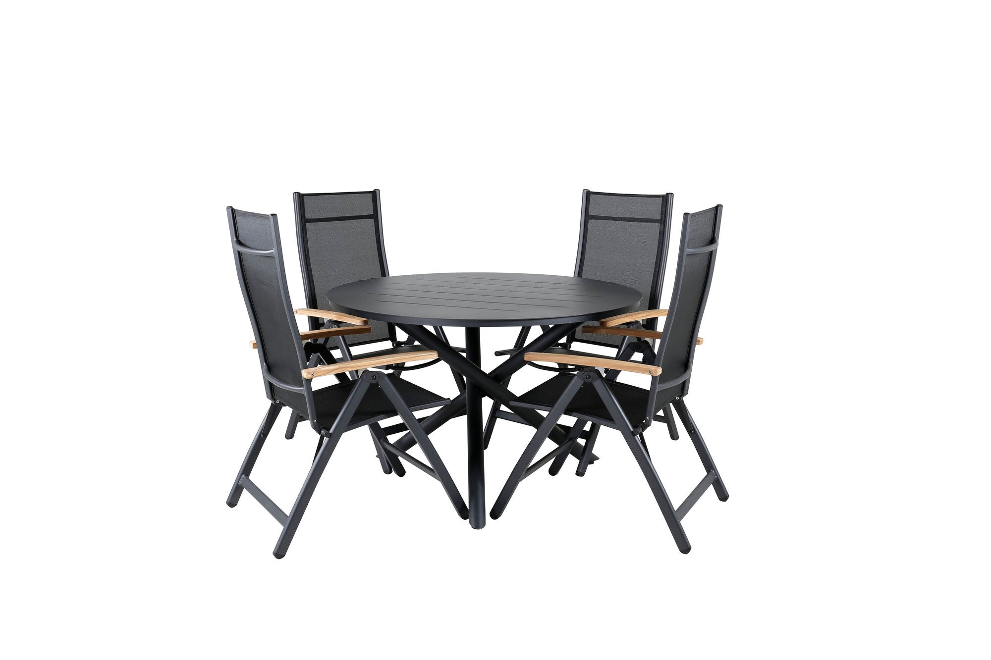 Venture Home Alma spisebord - Black Alu - ø120cm+Panama Light 5-pos stol Black / Black and teak_4