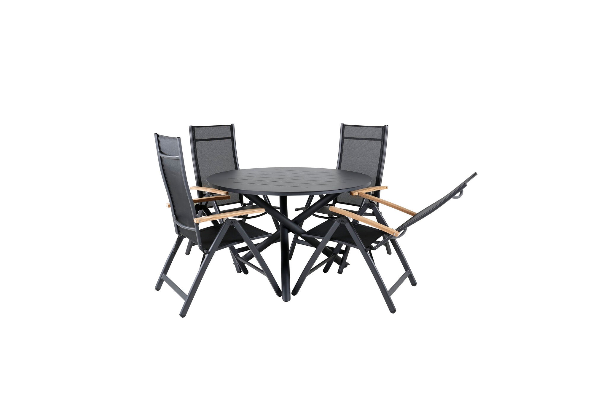 Venture Home Alma spisebord - Black Alu - ø120cm+Panama Light 5-pos stol Black / Black and teak_4