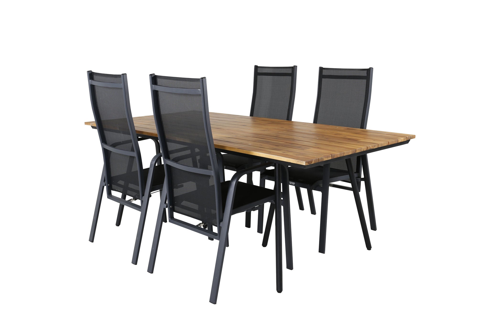Venture Home Chan spisebord - Black Steel / Acacia (teak look) - 200cm+Copacabana Recliner stol - Black/Black_4
