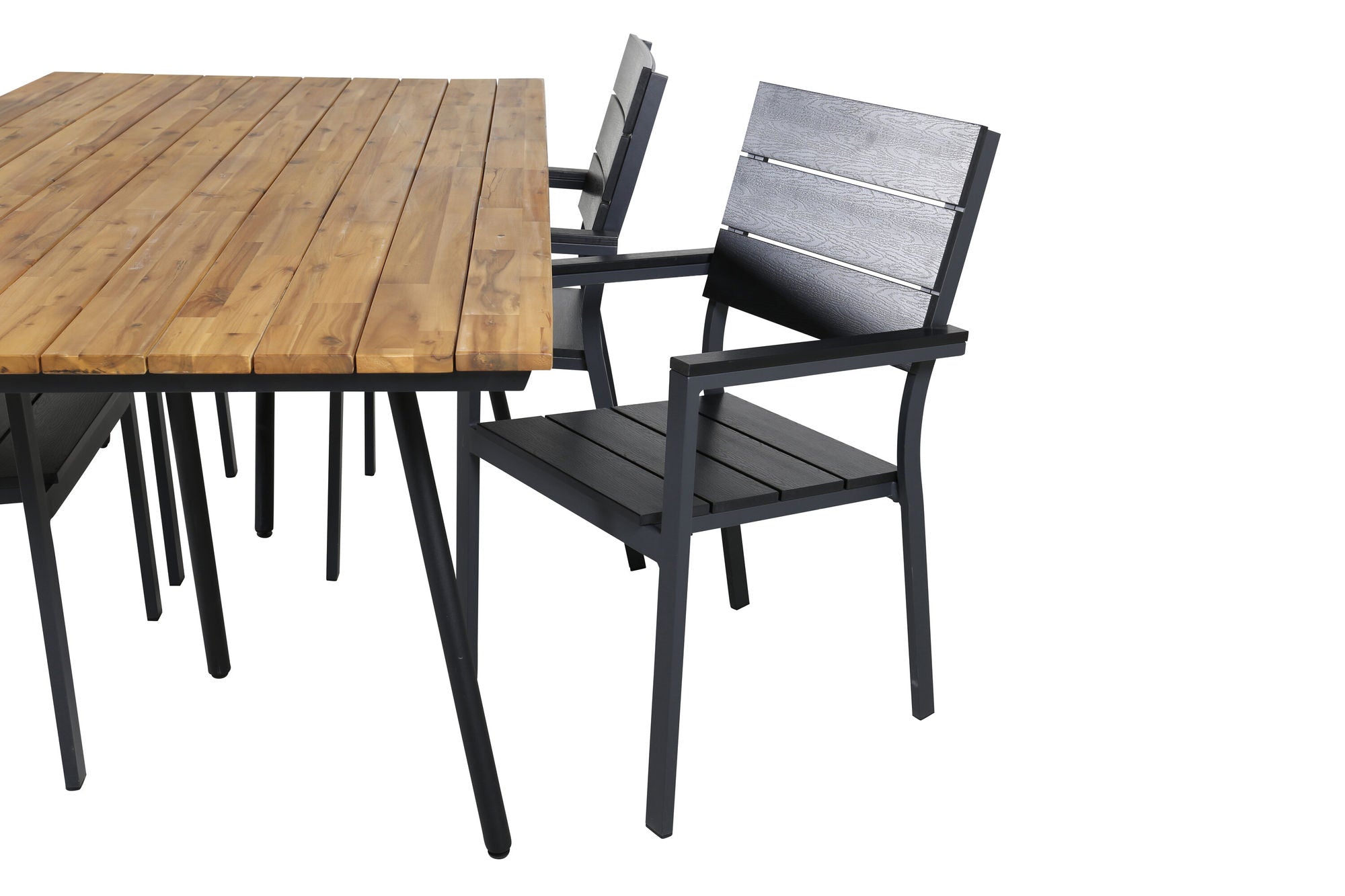 Venture Home Chan spisebord - Black Steel / Acacia (teak look) - 200cm+Levels stol (stackable) - Black Alu / Black Aintwood_4