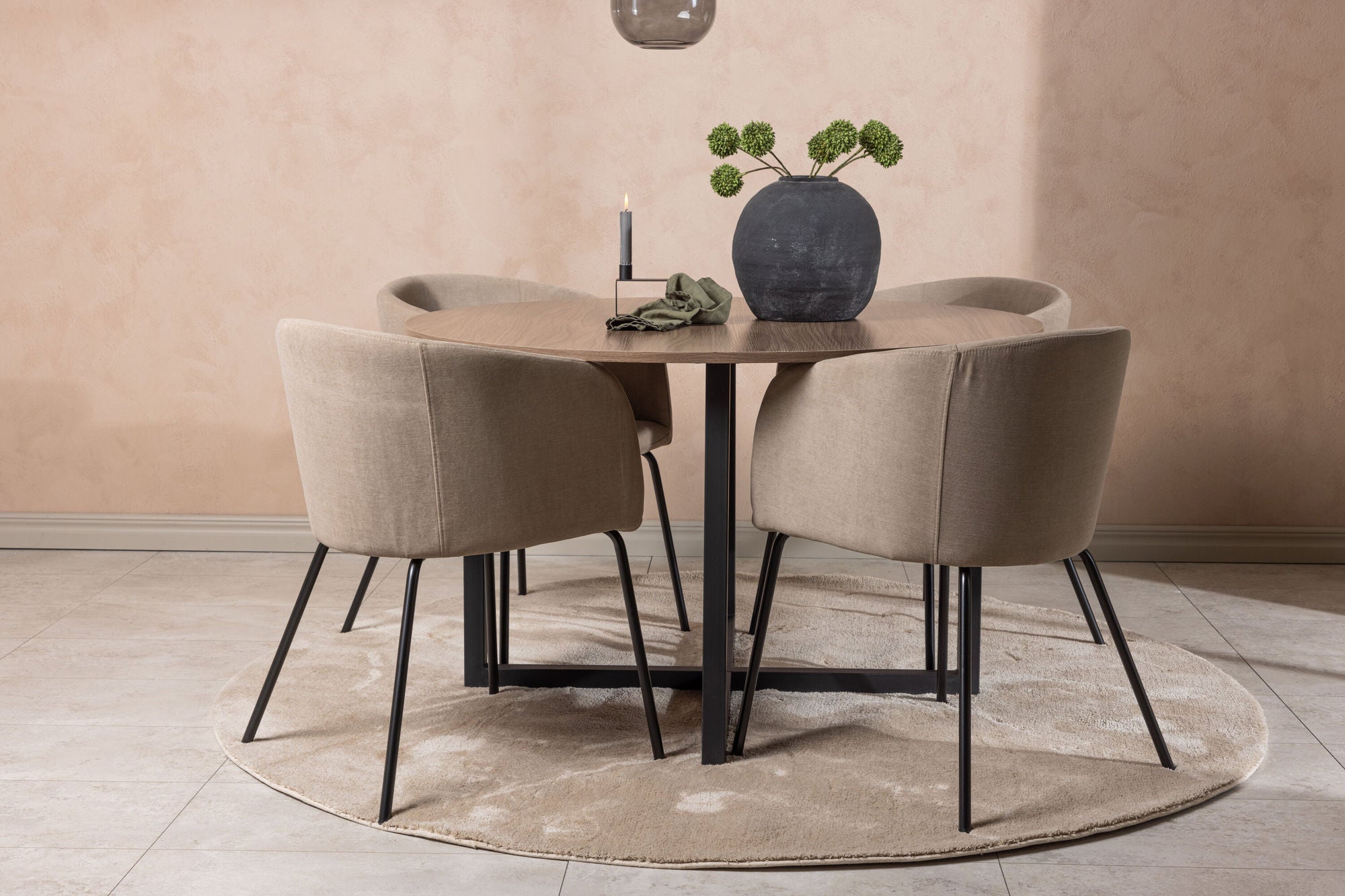 Venture Home Durango spisebord - Black / Walnut MDF +Berit stol - Black / Beige Fabric (Polyester linen ) _4