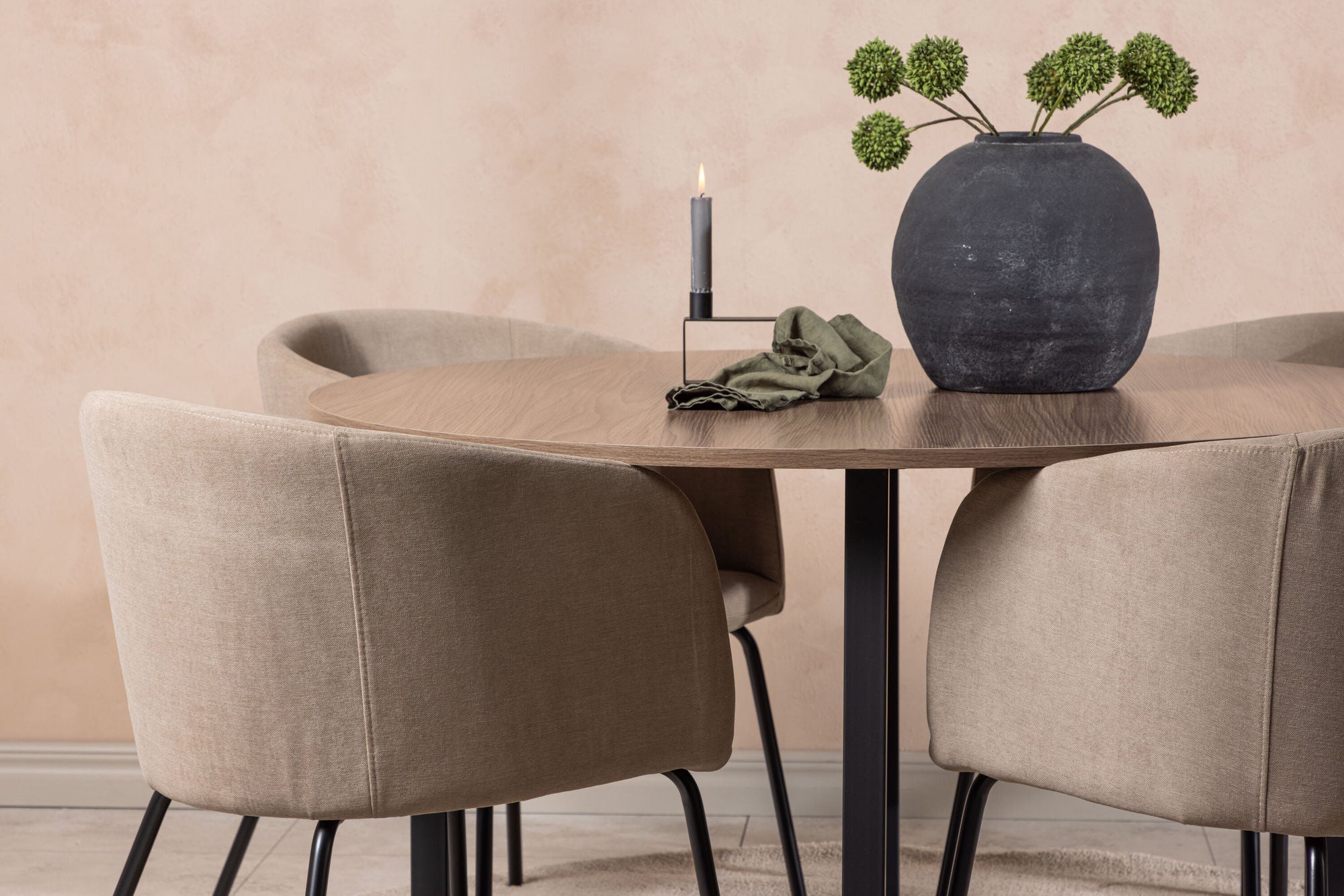 Venture Home Durango spisebord - Black / Walnut MDF +Berit stol - Black / Beige Fabric (Polyester linen ) _4