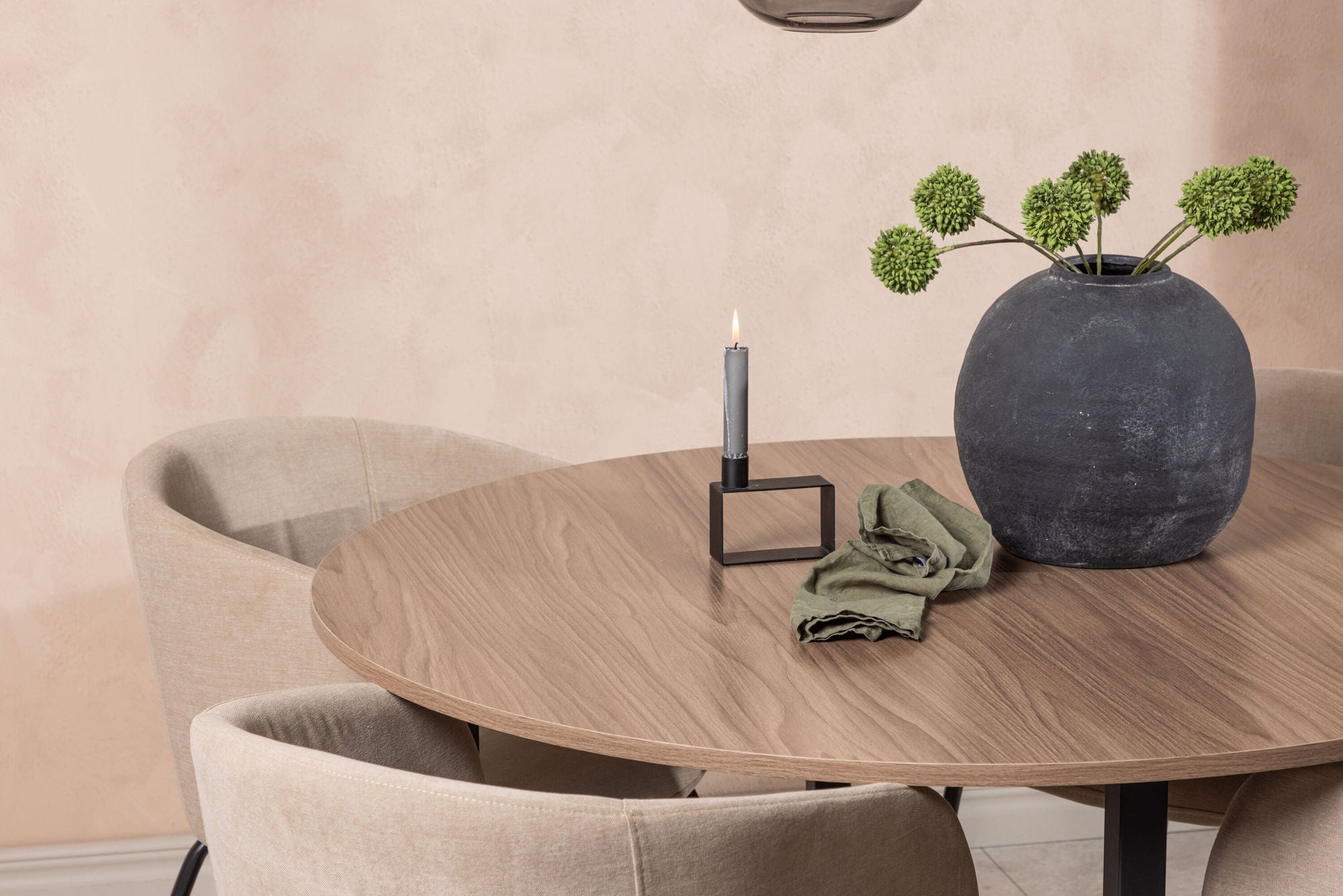 Venture Home Durango spisebord - Black / Walnut MDF +Berit stol - Black / Beige Fabric (Polyester linen ) _4