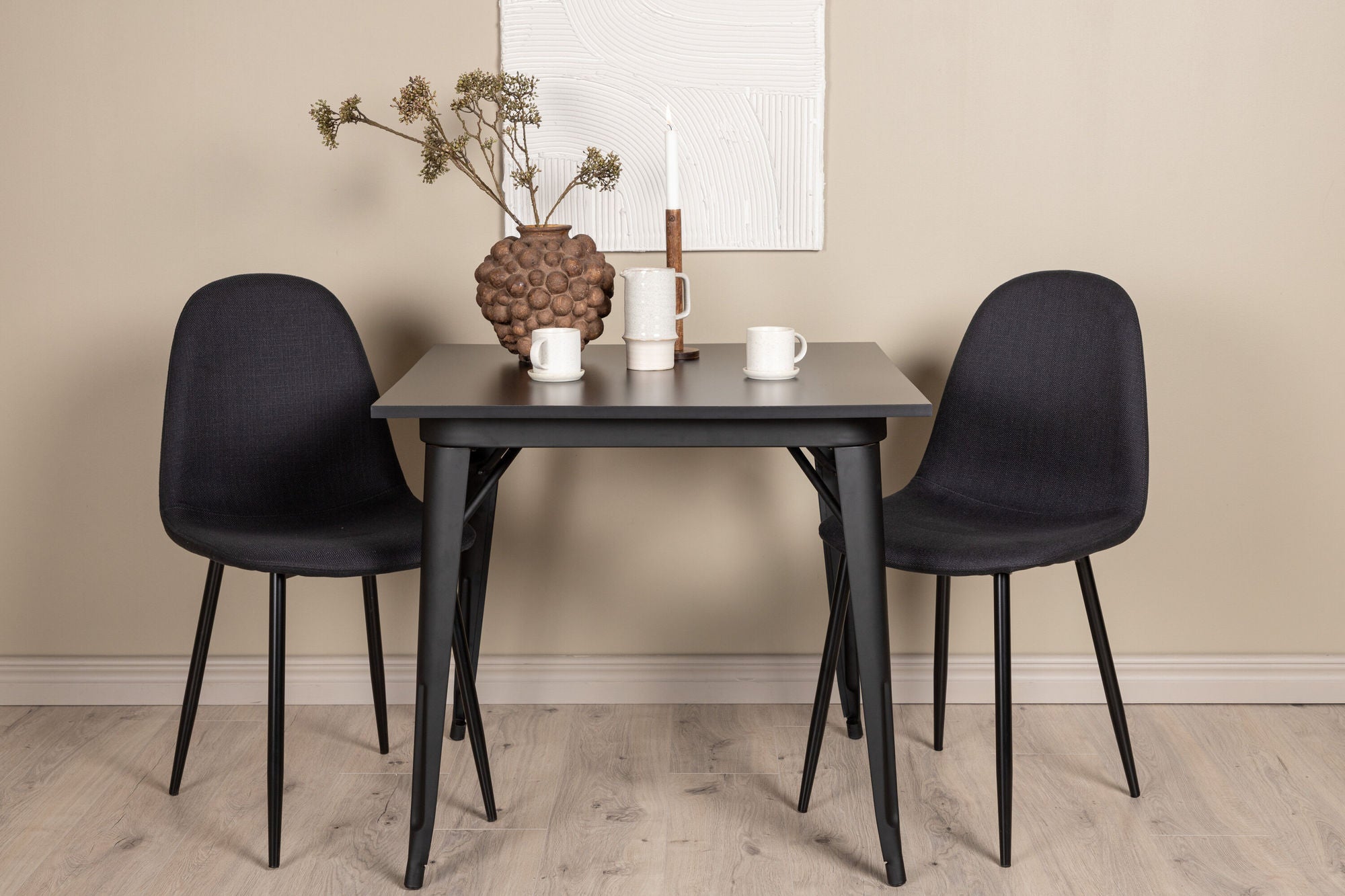 Venture Home Tempe spisebord - Black / Black MDF +Polar Spisebordsstol - Black Legs - Black Fabric _2