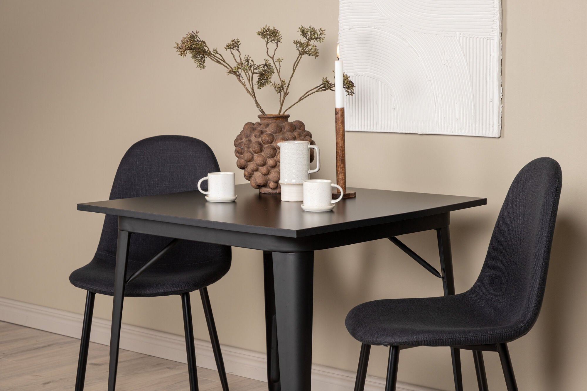 Venture Home Tempe spisebord - Black / Black MDF +Polar Spisebordsstol - Black Legs - Black Fabric _2
