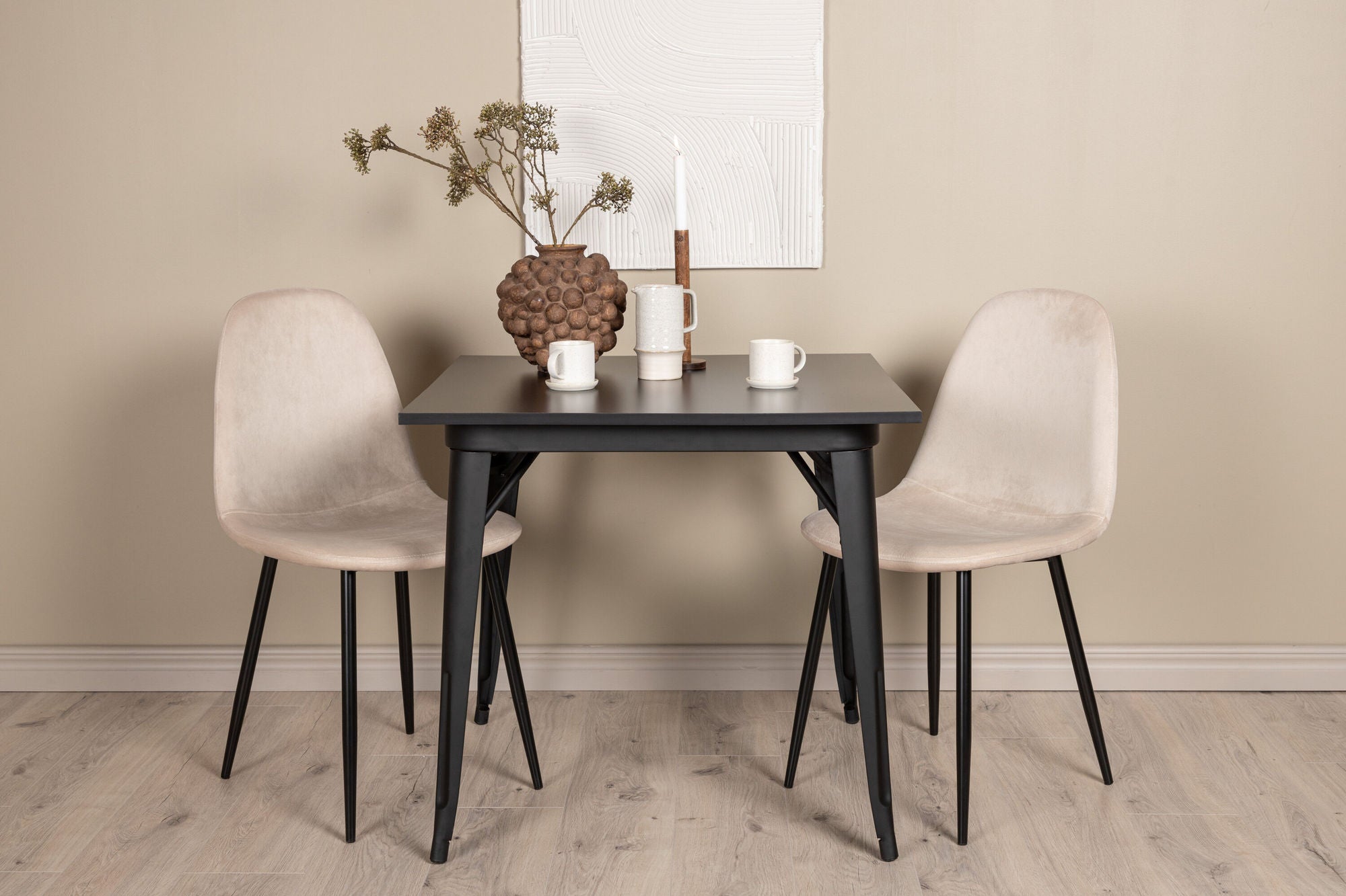 Venture Home Tempe spisebord - Black / Black MDF +Polar Spisebordsstol - Black legs / Beige Velvet _2