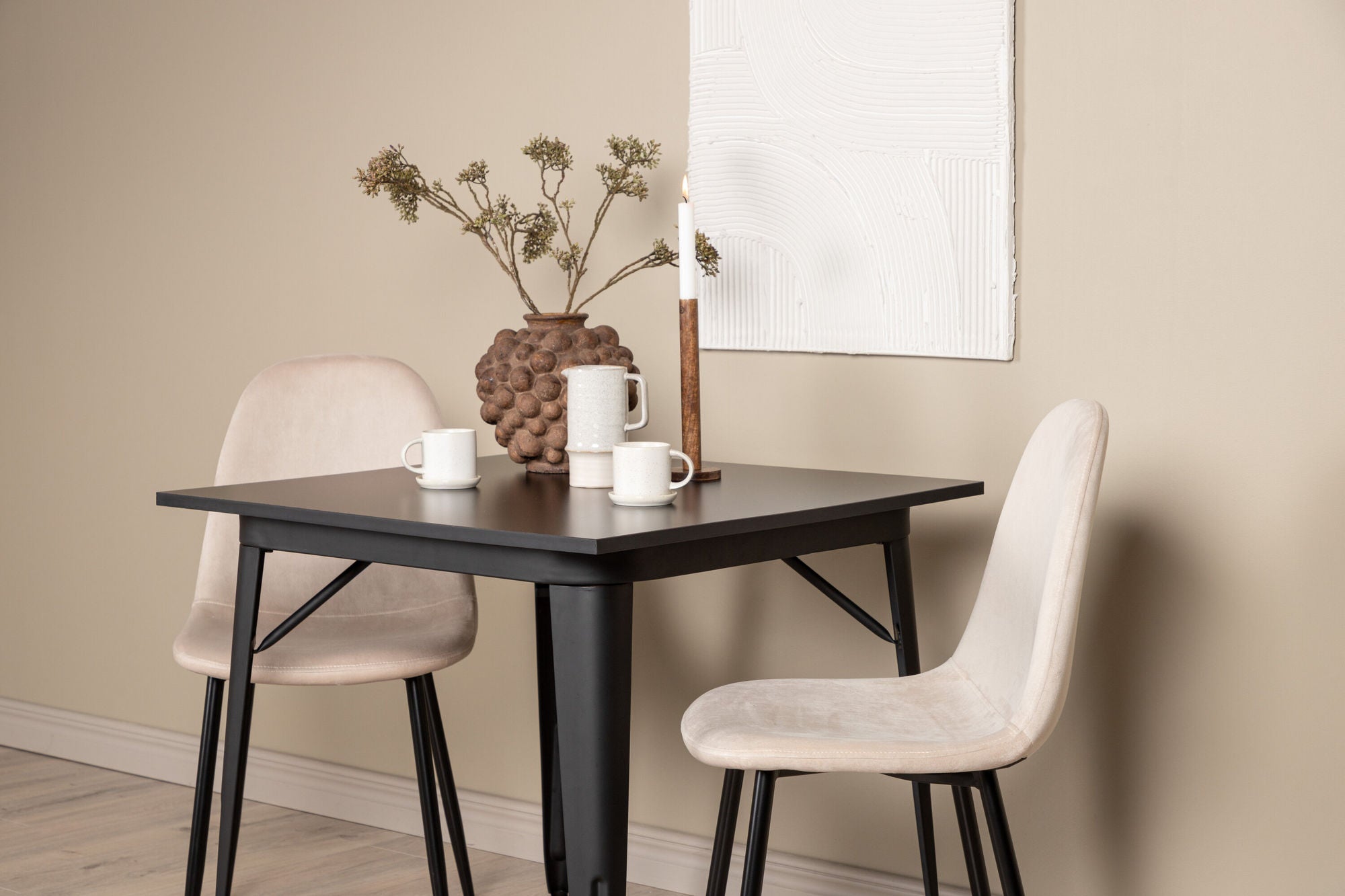 Venture Home Tempe spisebord - Black / Black MDF +Polar Spisebordsstol - Black legs / Beige Velvet _2
