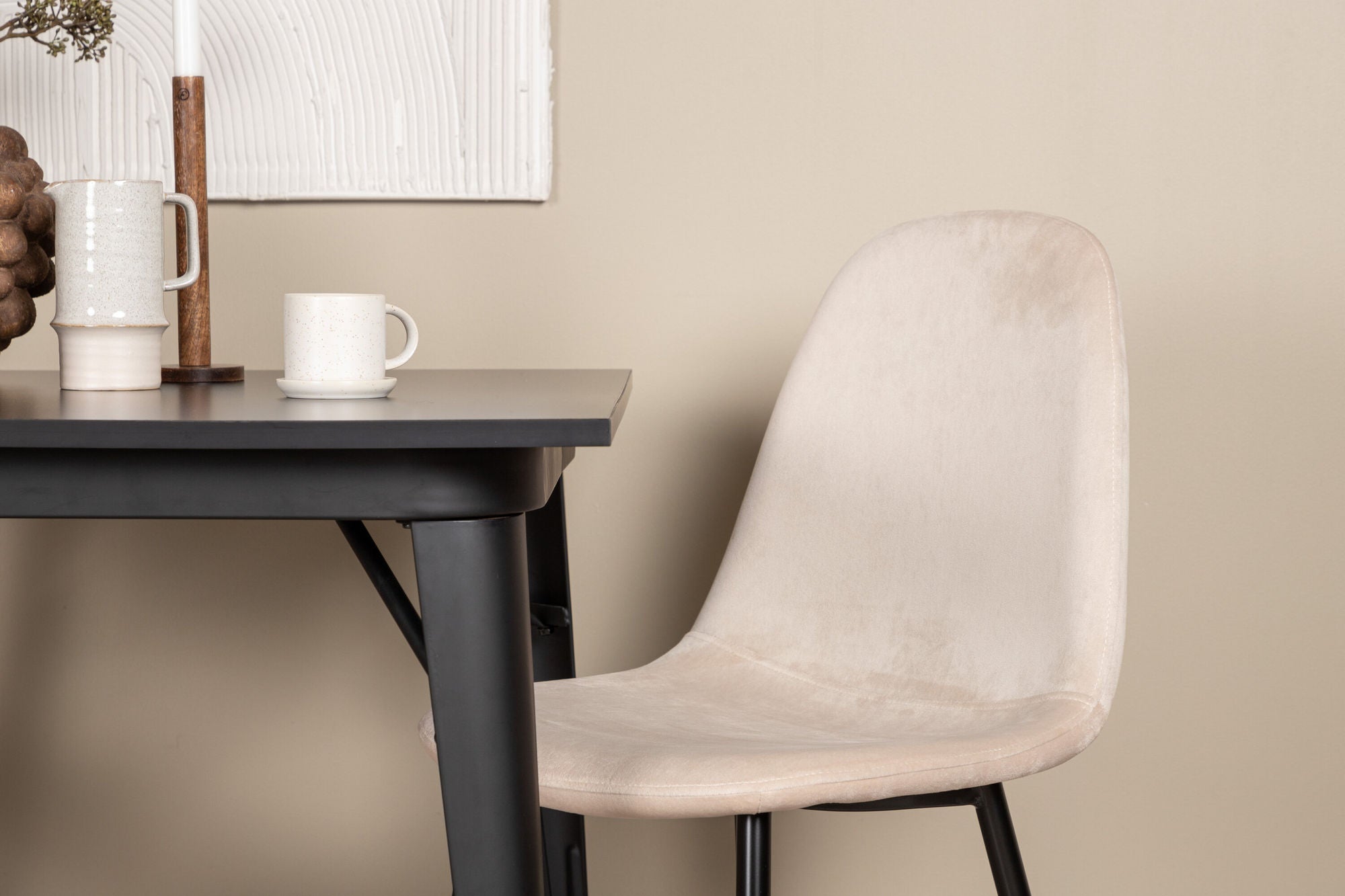 Venture Home Tempe spisebord - Black / Black MDF +Polar Spisebordsstol - Black legs / Beige Velvet _2