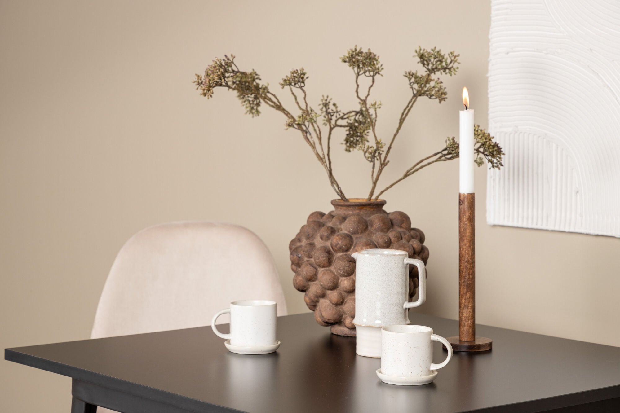 Venture Home Tempe spisebord - Black / Black MDF +Polar Spisebordsstol - Black legs / Beige Velvet _2