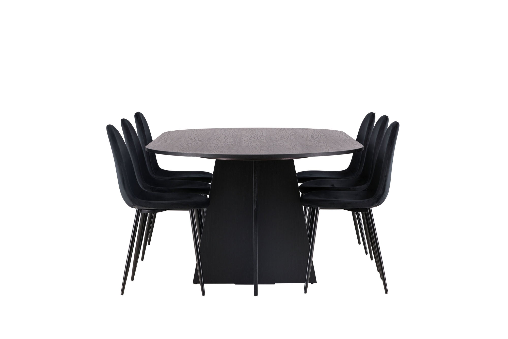 Venture Home Bootcut Oval spisebord - Black / Black Fanéer +Polar Spisebordsstol - Black legs / Black Velvet _6