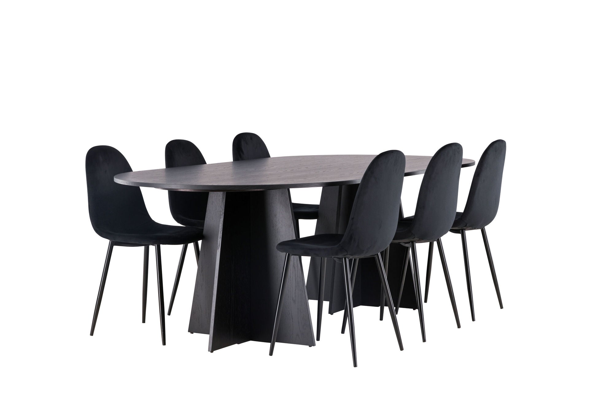Venture Home Bootcut Oval spisebord - Black / Black Fanéer +Polar Spisebordsstol - Black legs / Black Velvet _6