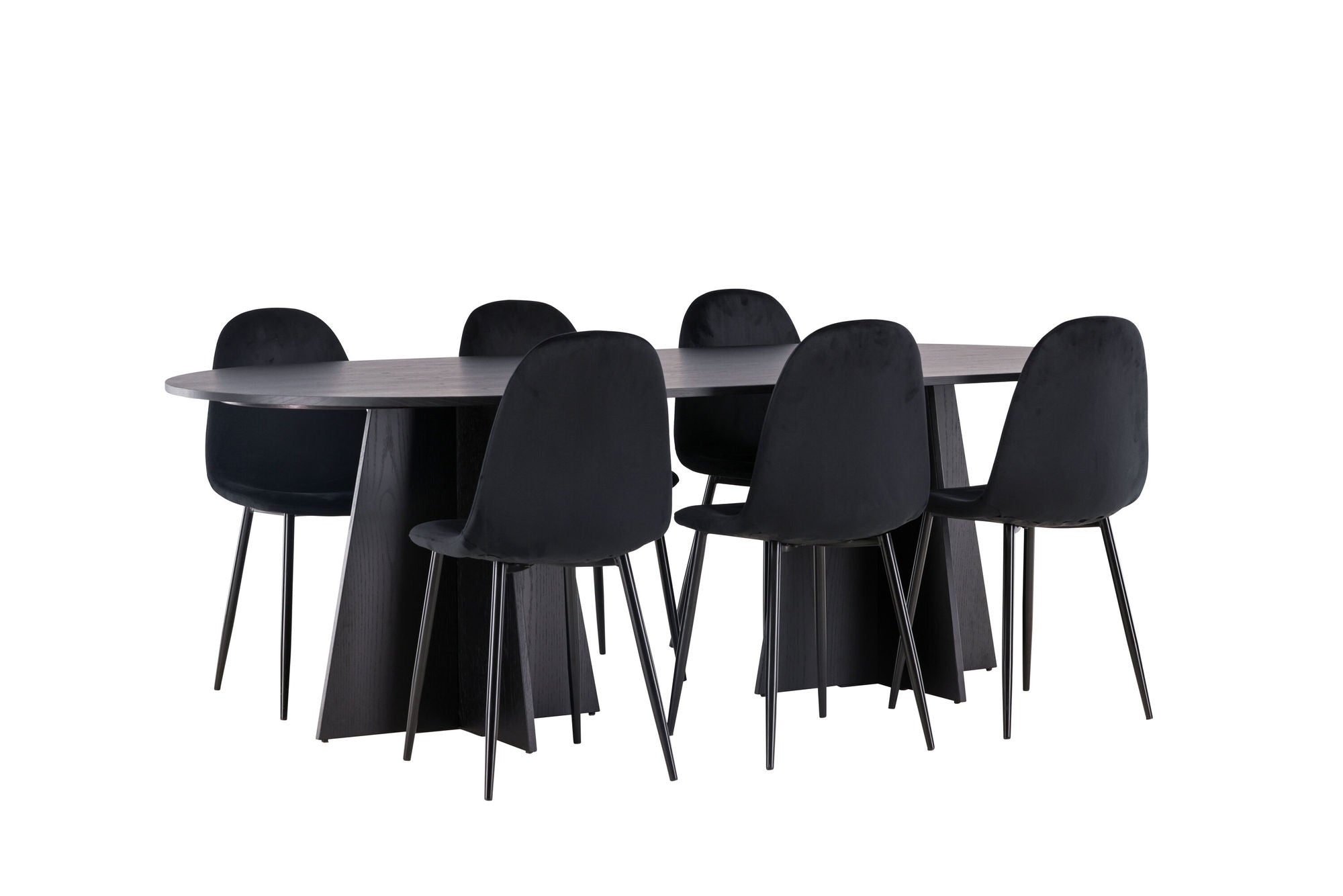 Venture Home Bootcut Oval spisebord - Black / Black Fanéer +Polar Spisebordsstol - Black legs / Black Velvet _6